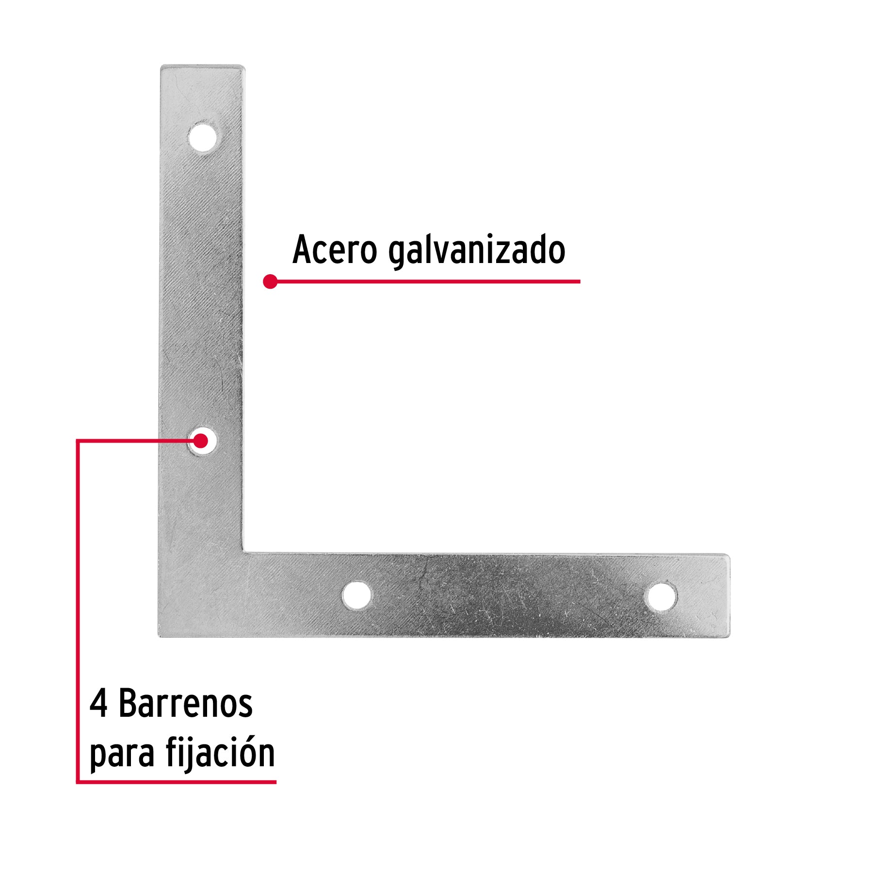 Bolsa c/24 escuadras planas cantoneras 4" x 4", FIERO