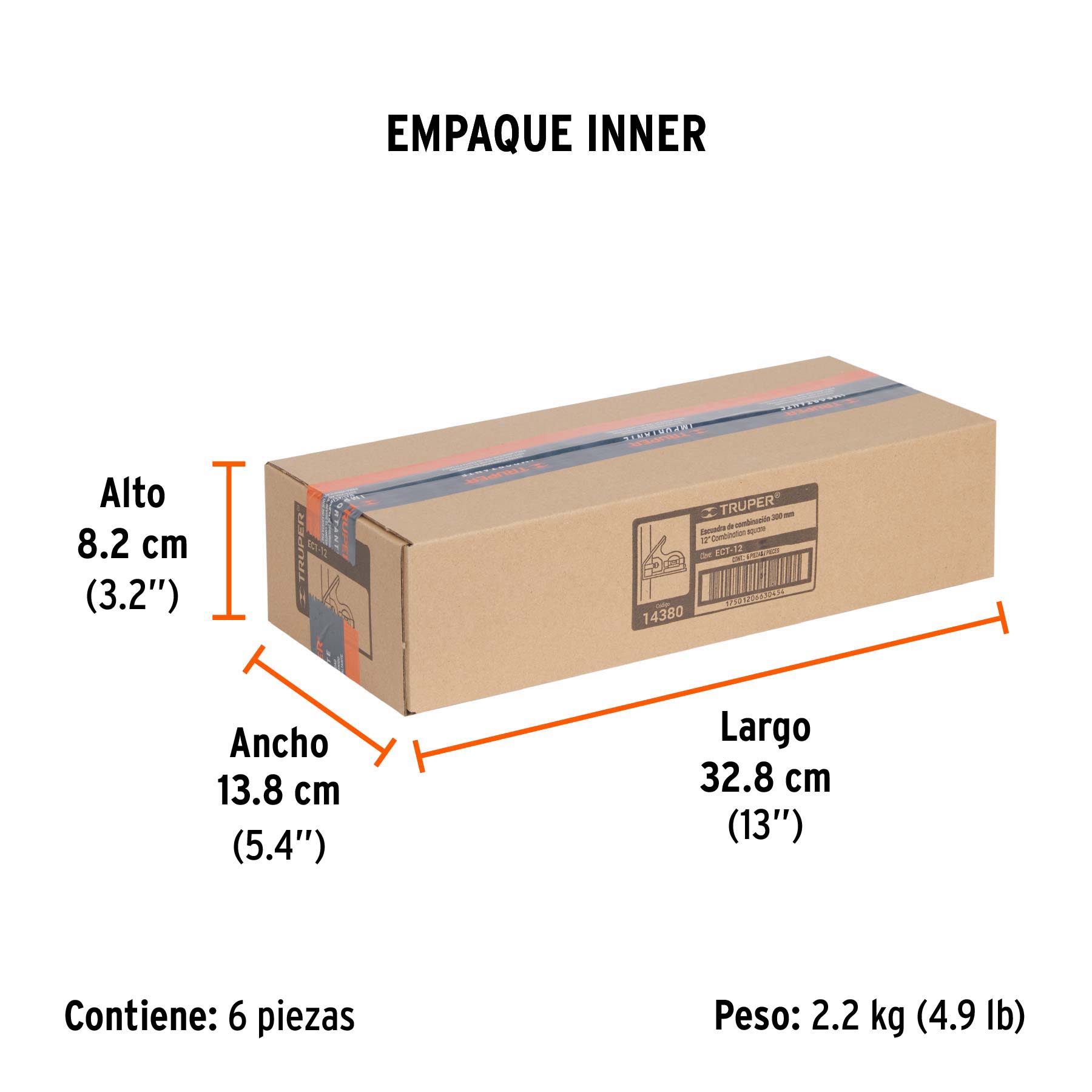Escuadra 12" de combinación con punzón para marcar, TRUPER - Empaque