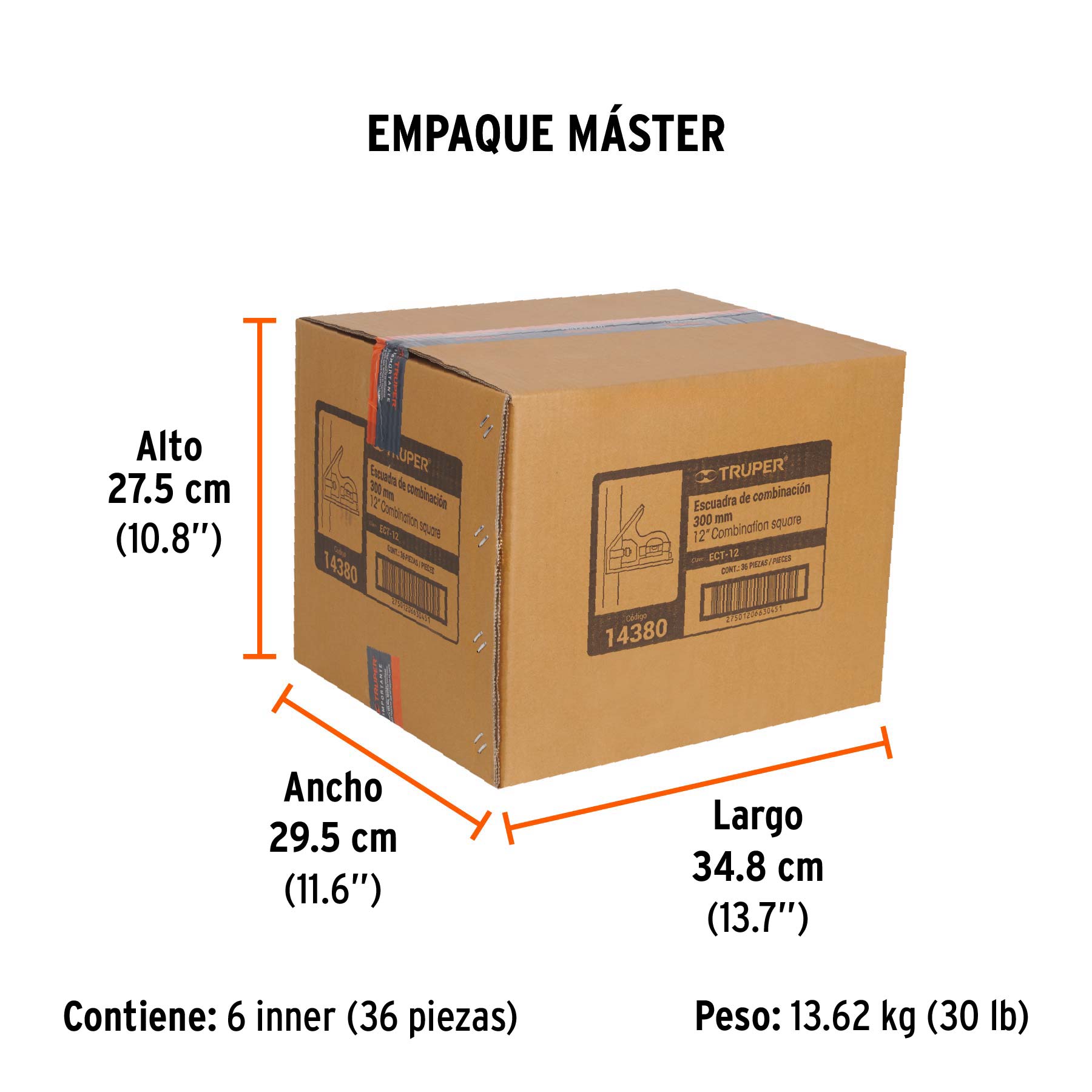 Escuadra 12" de combinación con punzón para marcar, TRUPER - Empaque