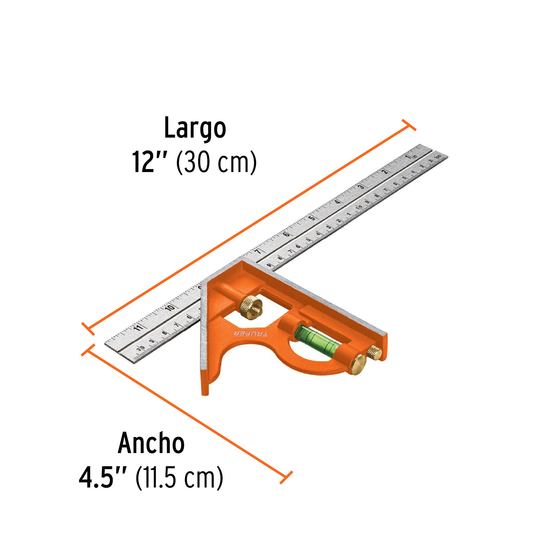 Escuadra 12" de combinación con punzón para marcar, TRUPER