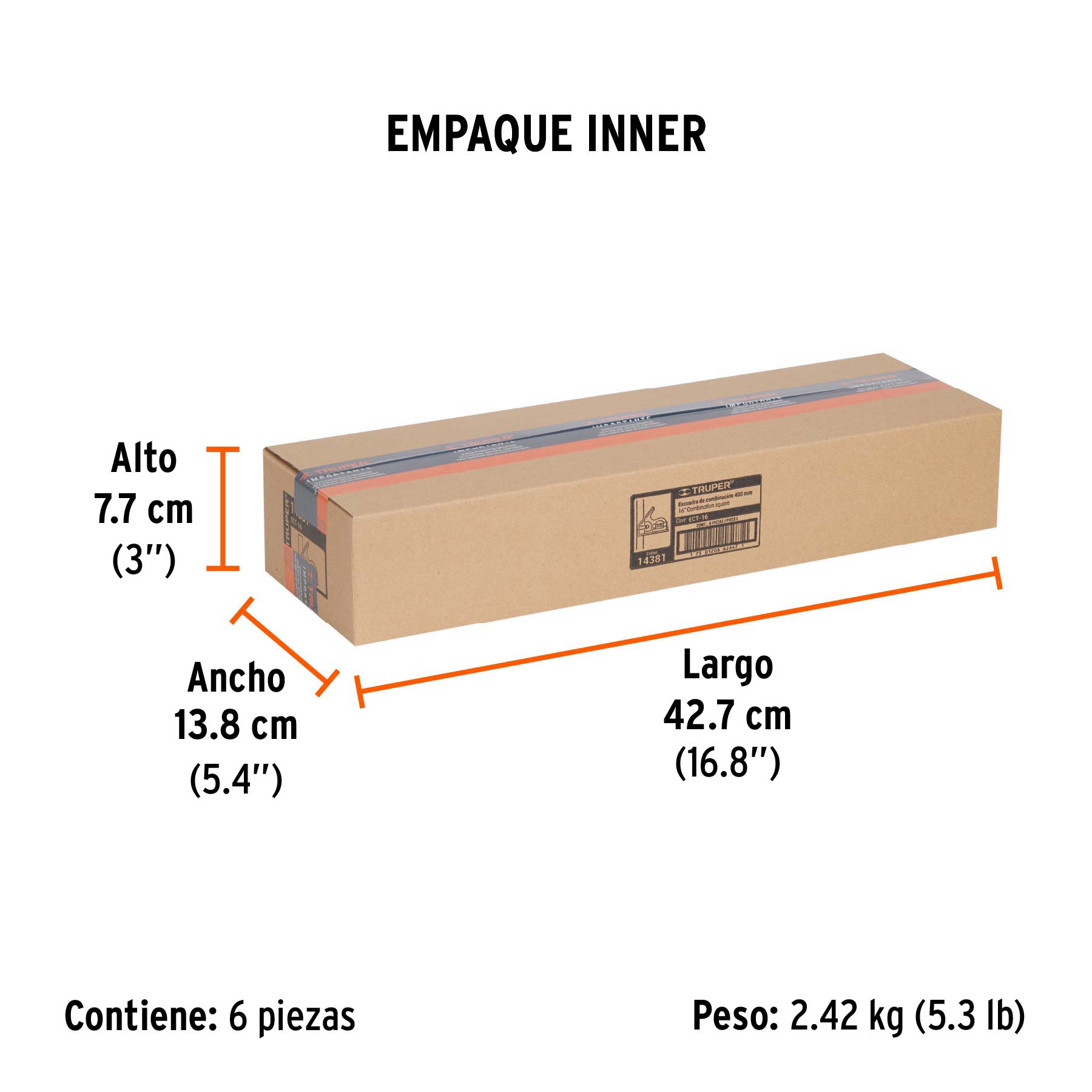 Escuadra 16" de combinación con punzón para marcar, TRUPER - Empaque