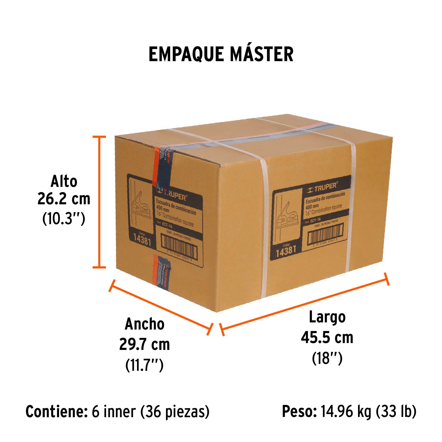 Escuadra 16" de combinación con punzón para marcar, TRUPER - Empaque