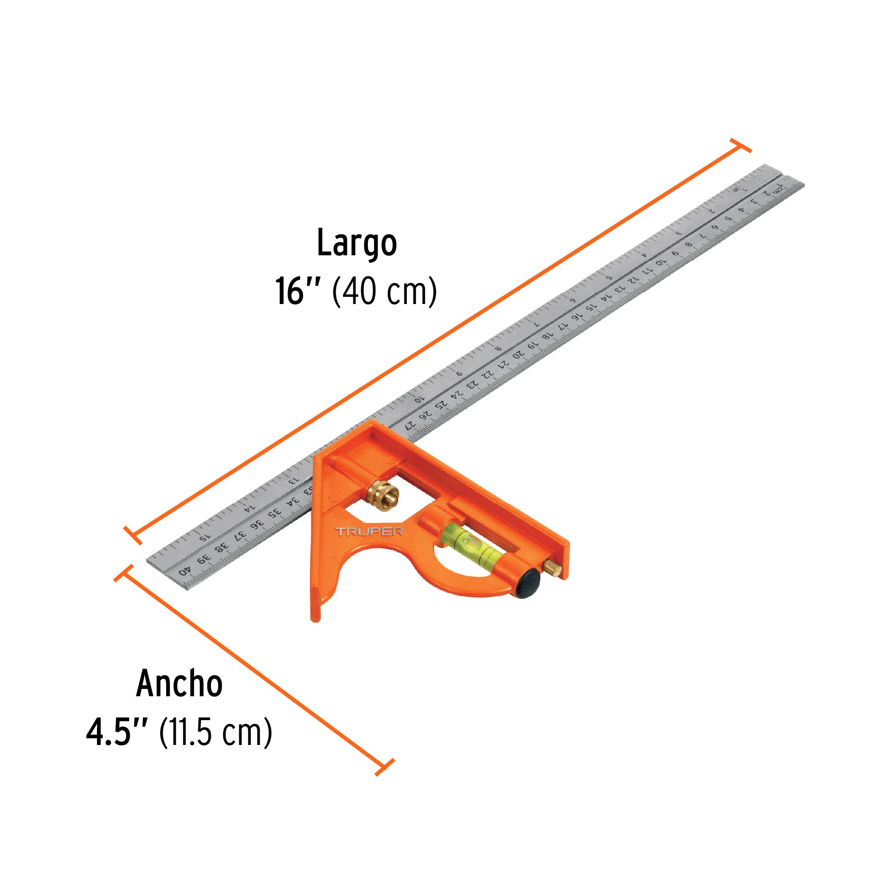 Escuadra 16" de combinación con punzón para marcar, TRUPER