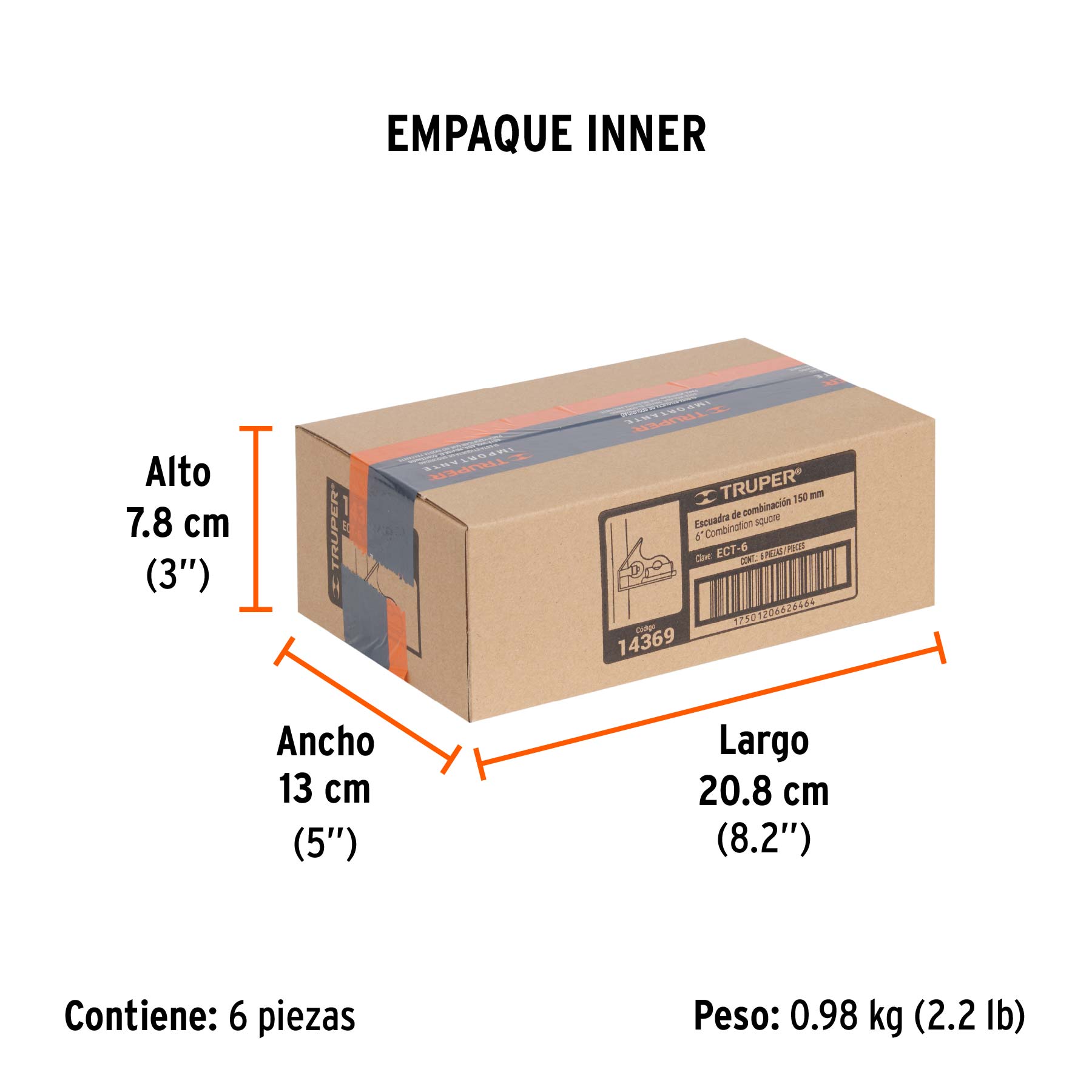 Escuadra 7" de combinación con punzón para marcar, TRUPER - Empaque