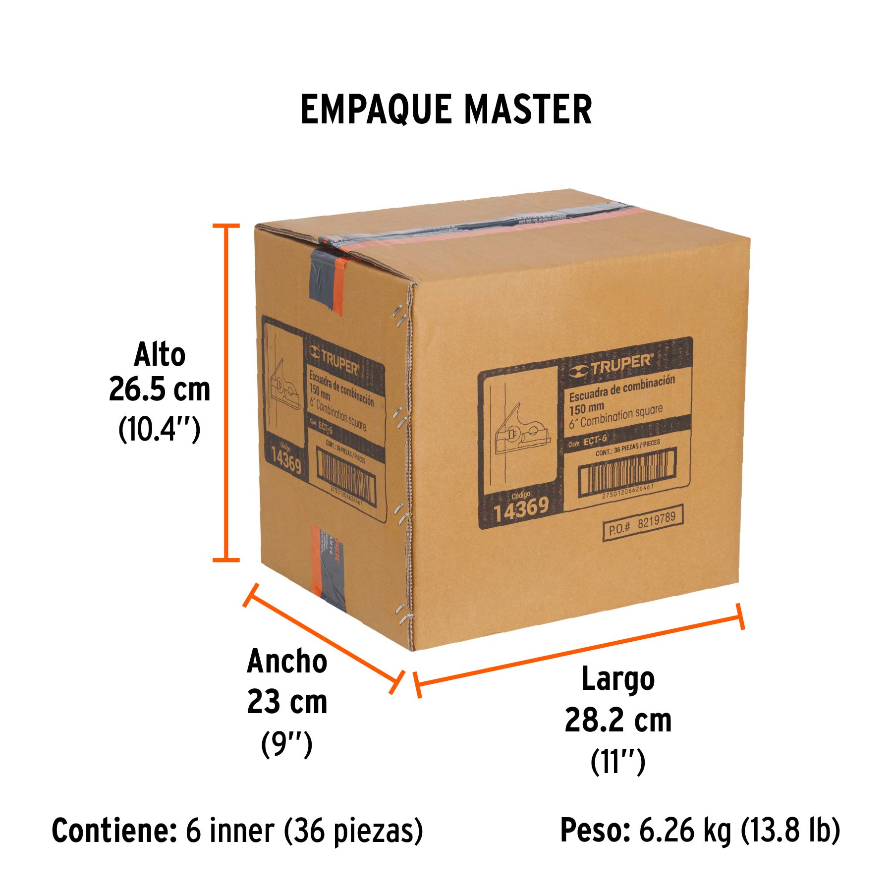 Escuadra 7" de combinación con punzón para marcar, TRUPER - Empaque