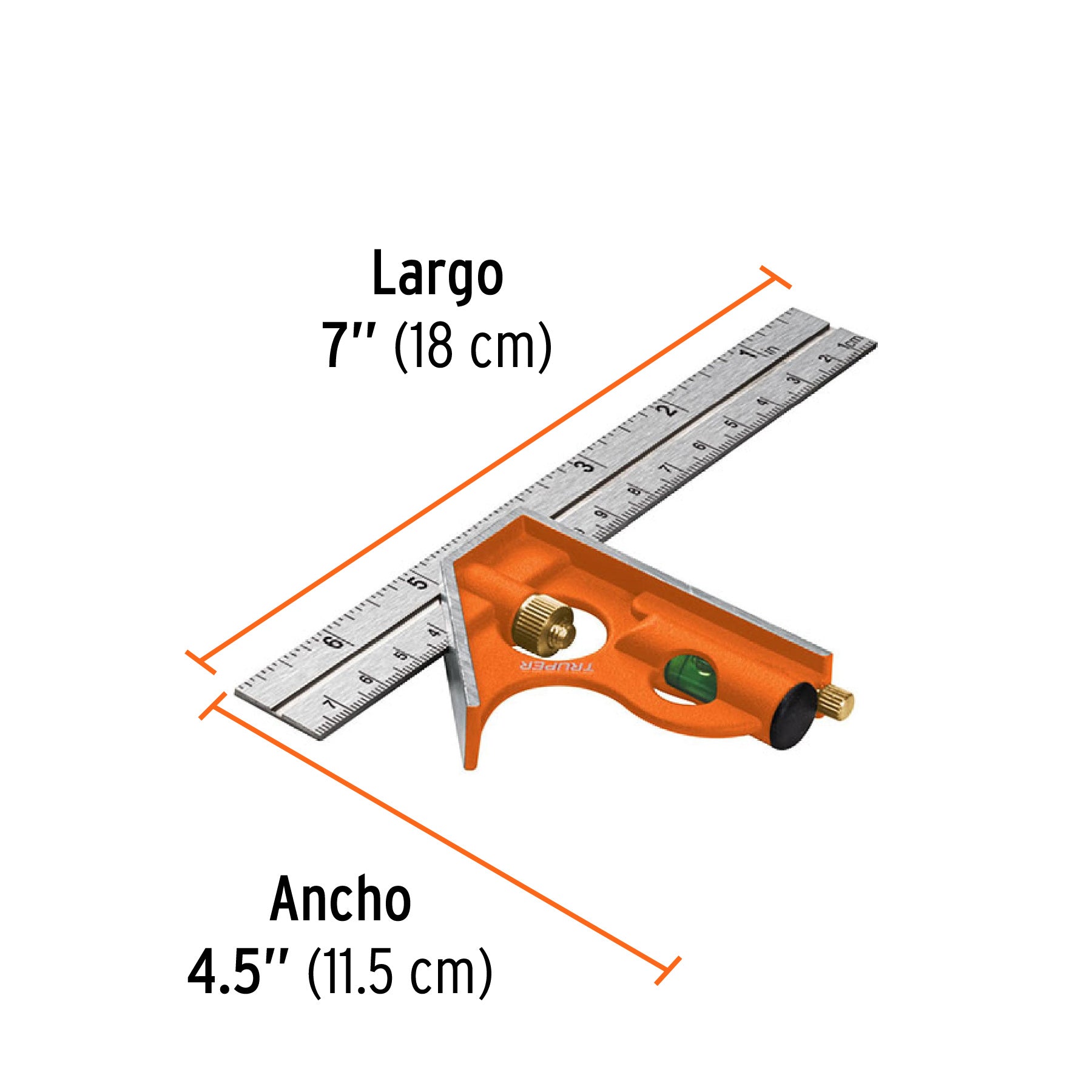 Escuadra 7" de combinación con punzón para marcar, TRUPER