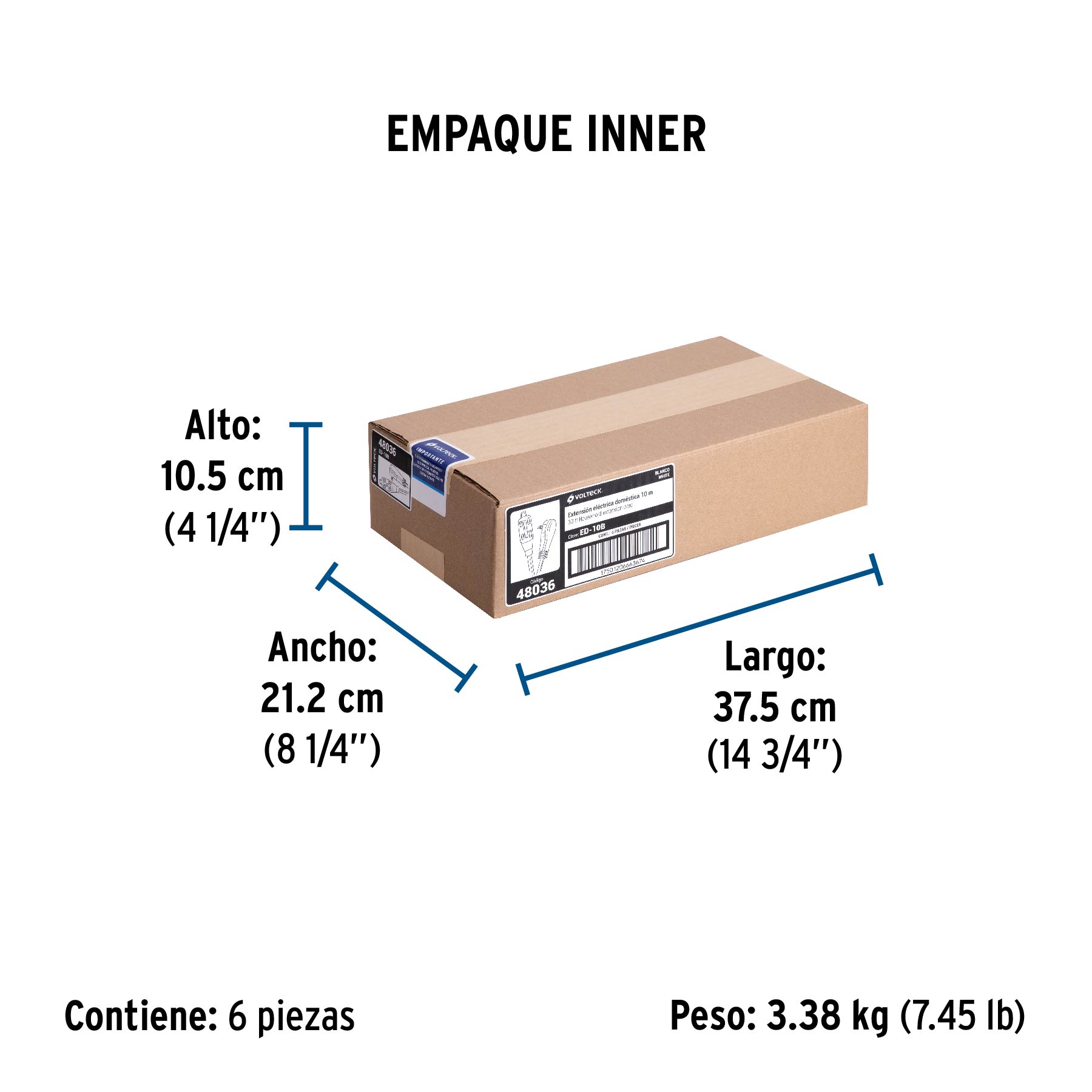 Extensión eléctrica doméstica 10 m clavija plana, blanca - Empaque