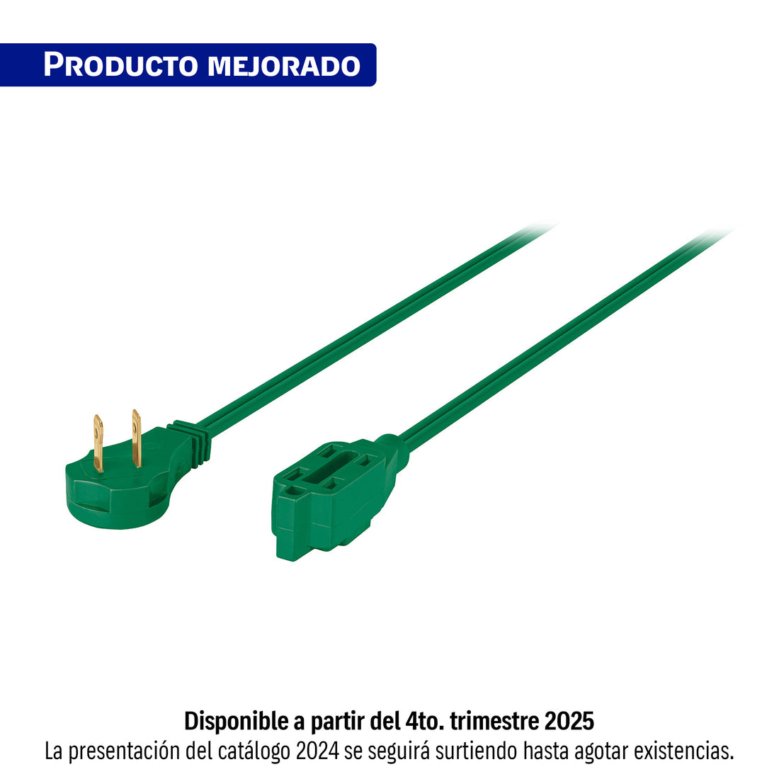 Extensión eléctrica doméstica 6 m clavija plana, verde