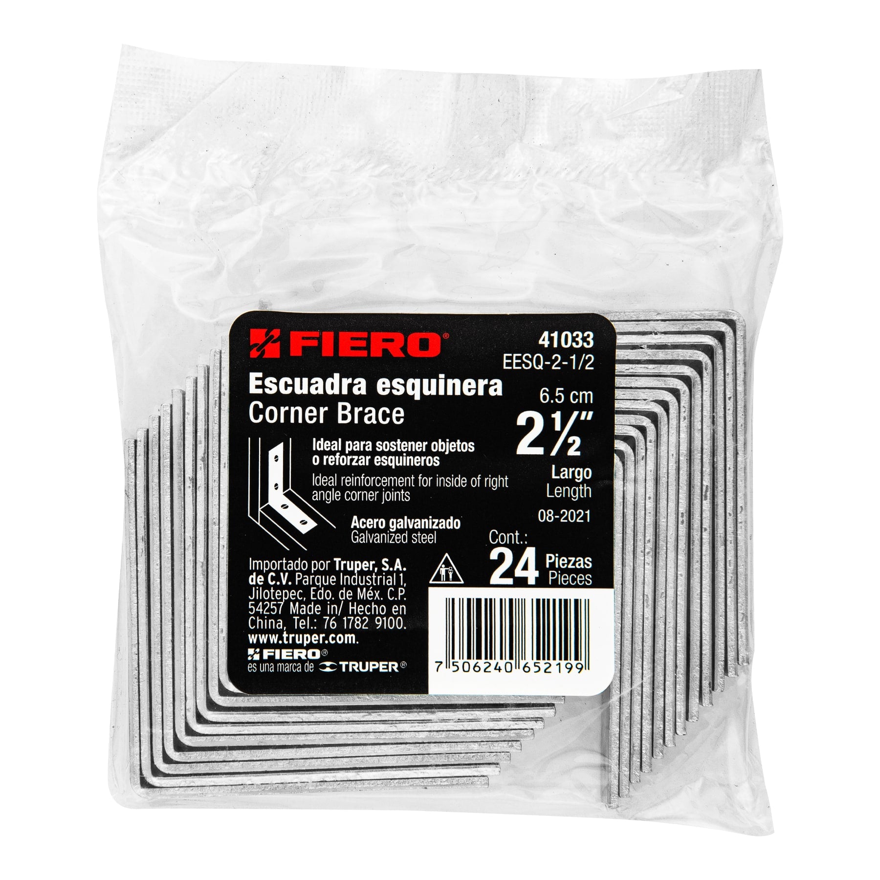 Bolsa con 24 escuadras esquineras 2-1/2" x 2-1/2", FIERO