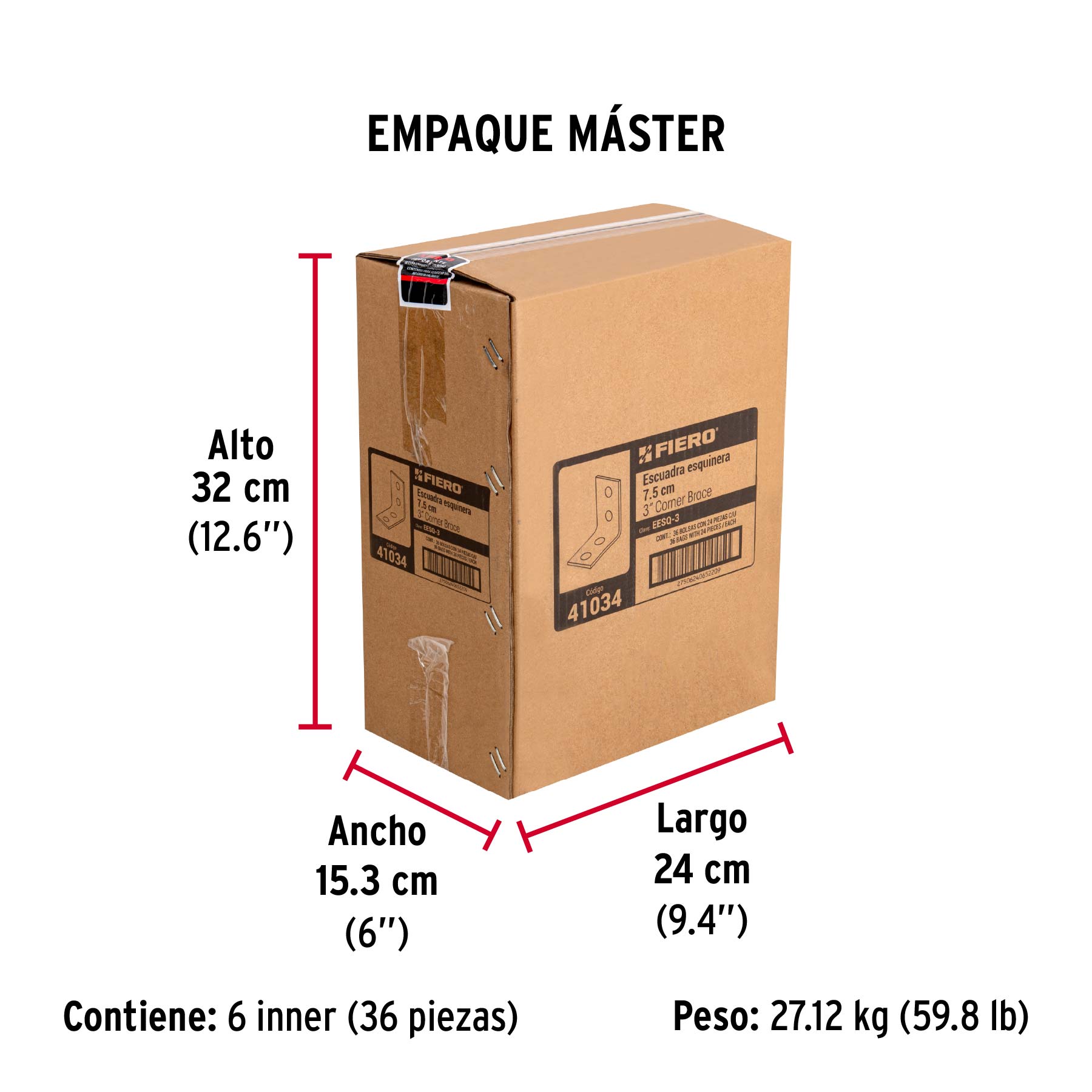Bolsa con 24 escuadras esquineras 3" x 3", FIERO - Empaque