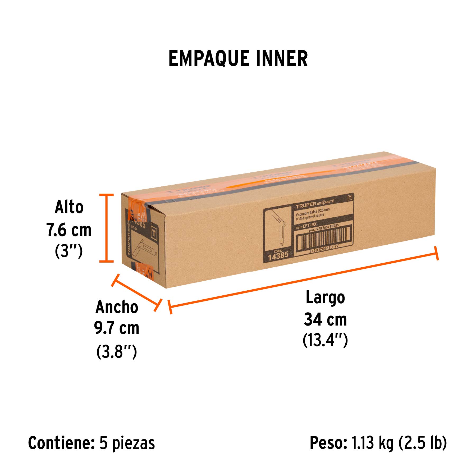 Escuadra 9" falsa de acero inox mango de aluminio, EXPERT - Empaque