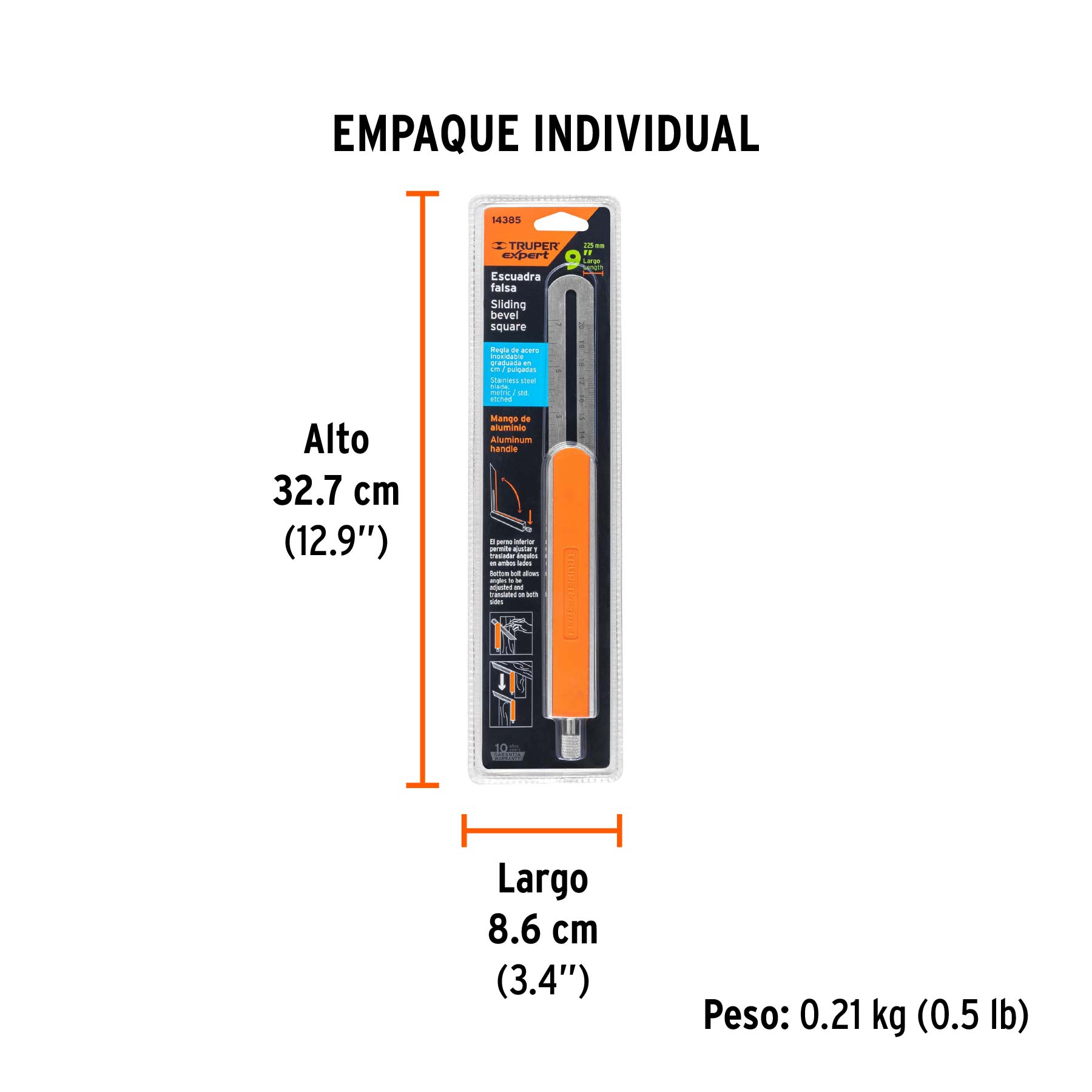 Escuadra 9" falsa de acero inox mango de aluminio, EXPERT - Empaque