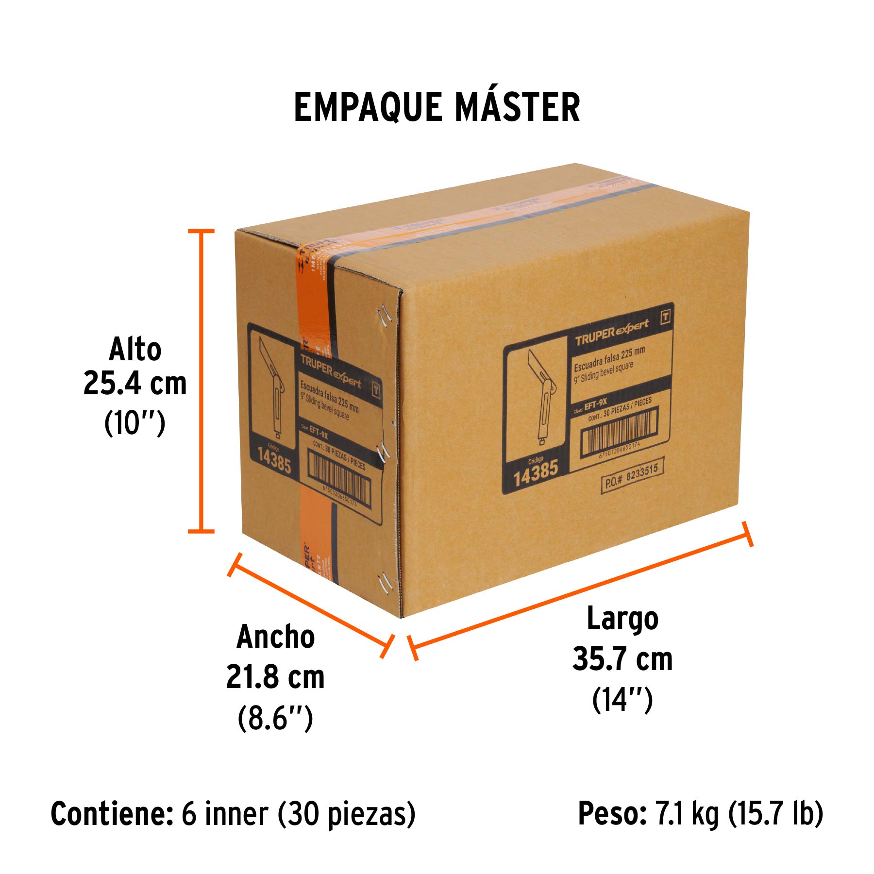 Escuadra 9" falsa de acero inox mango de aluminio, EXPERT - Empaque