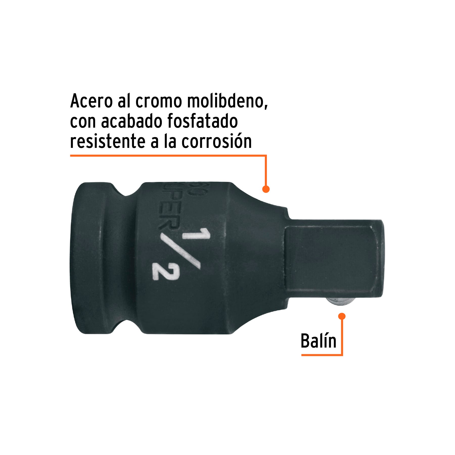Extensión de impacto con cuadro de 1/2", largo 2", TRUPER