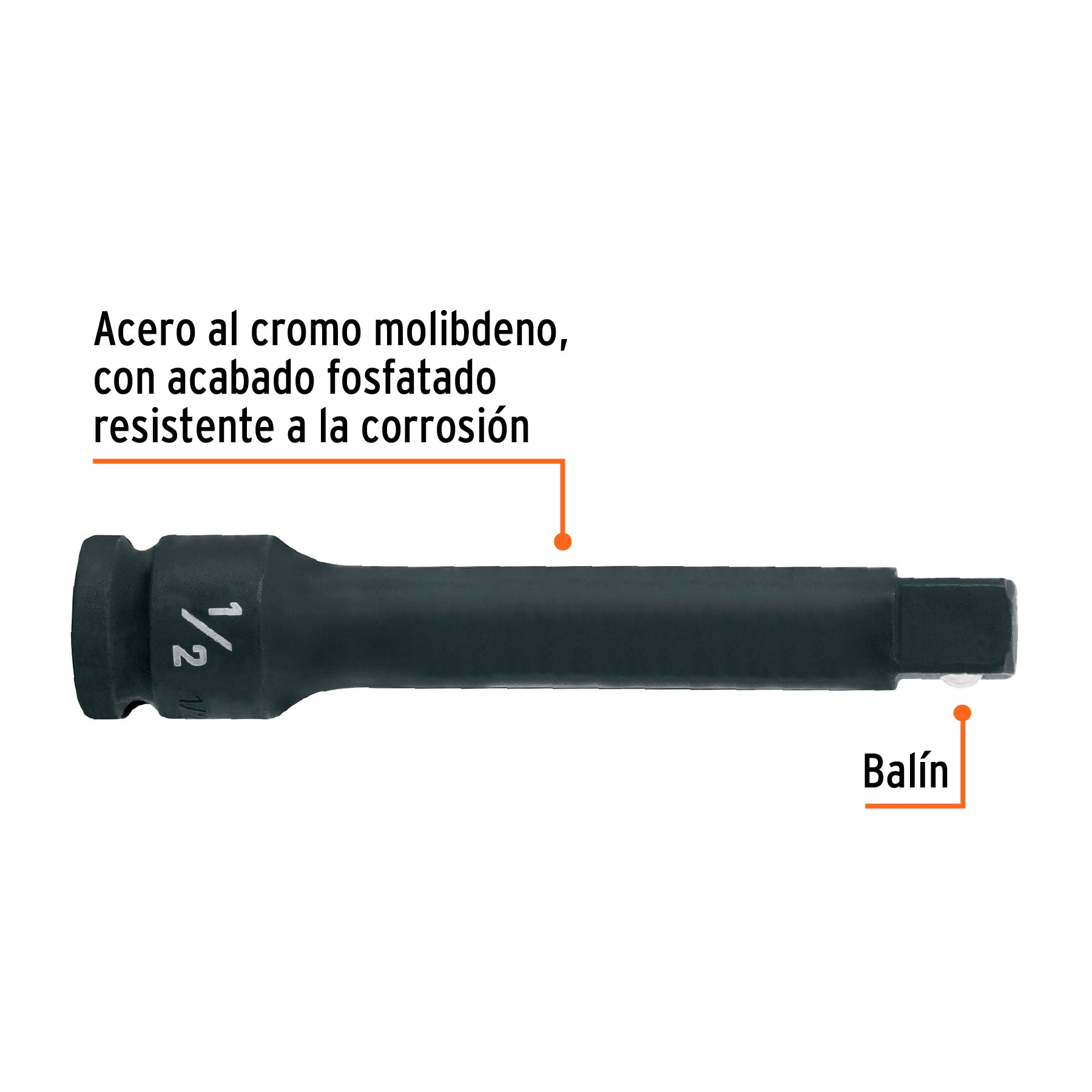 Extensión de impacto con cuadro de 1/2", largo 5", TRUPER