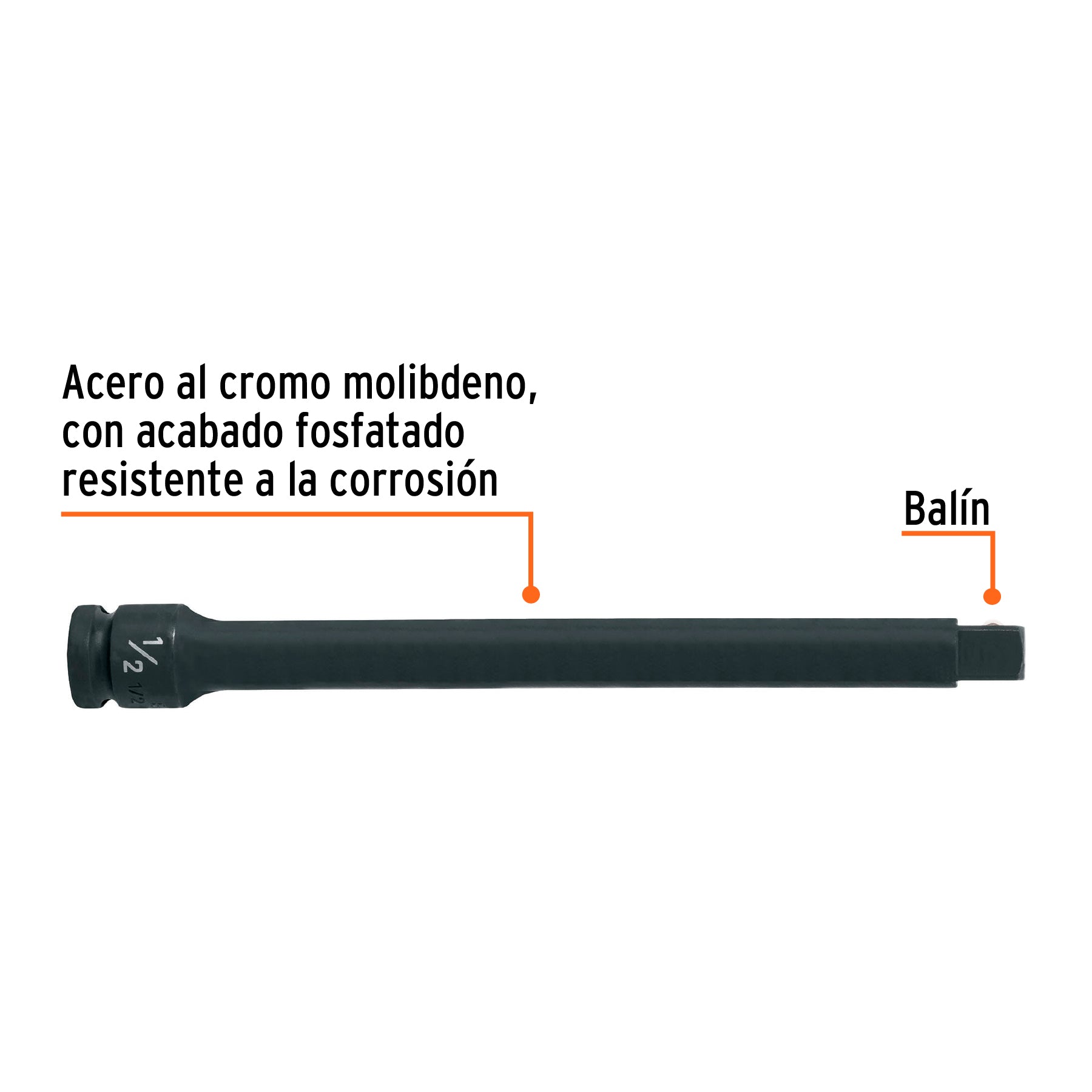 Extensión de impacto con cuadro de 1/2", largo 9", TRUPER