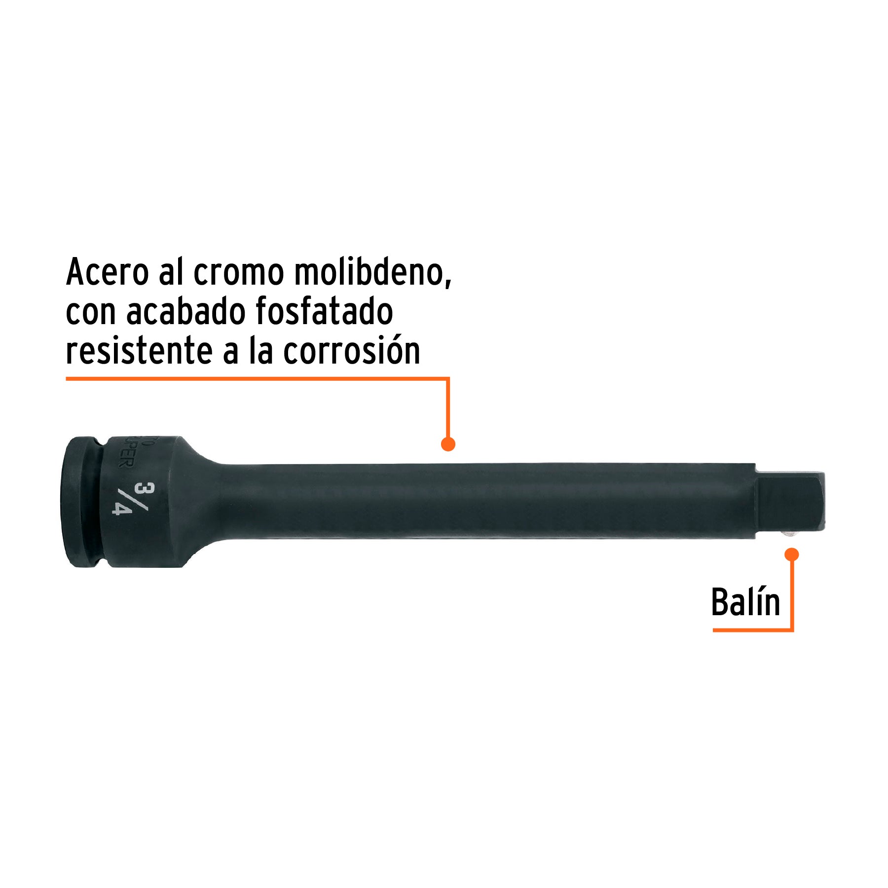 Extensión de impacto con cuadro de 3/4", largo 10", TRUPER