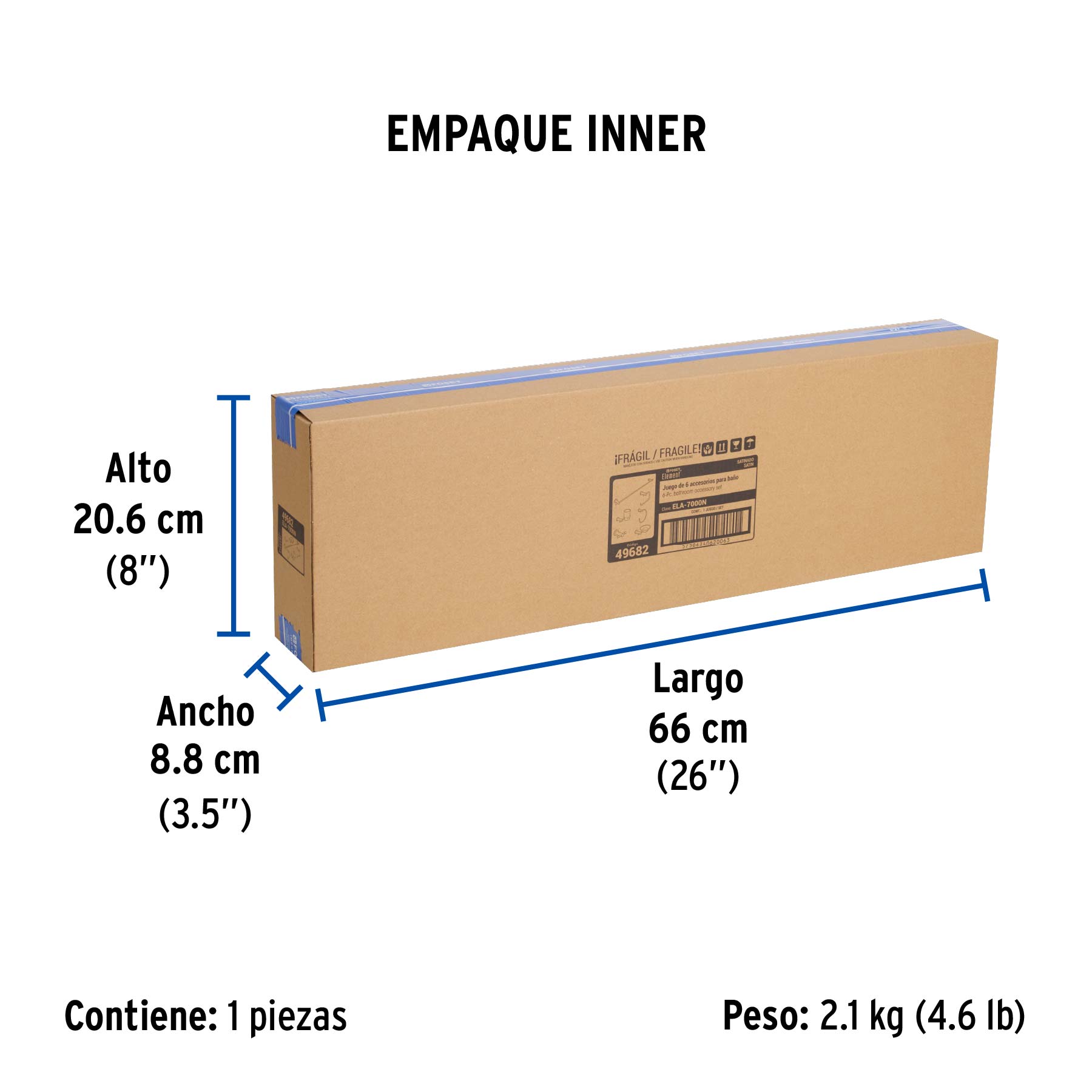 Juego de 6 accesorios para baño acabado satín, FOSET ELEMENT - Empaque
