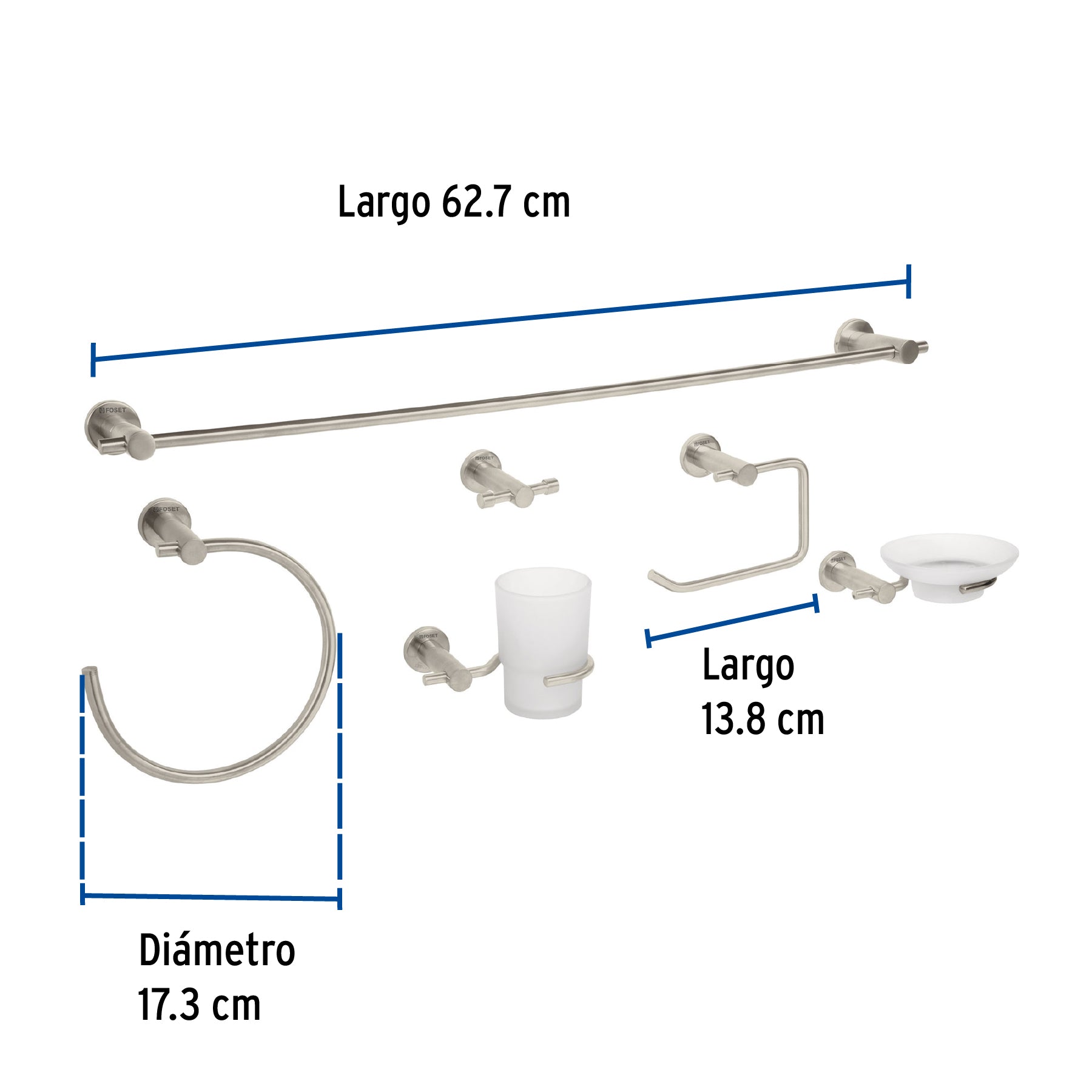 Juego de 6 accesorios para baño acabado satín, FOSET ELEMENT