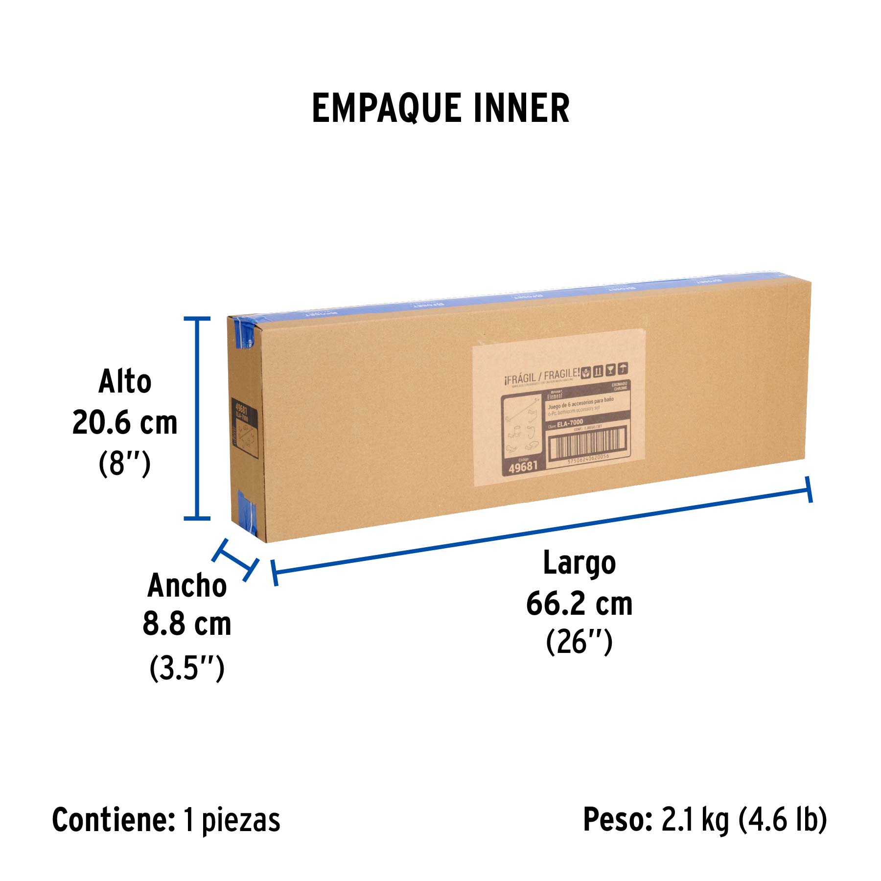 Juego de 6 accesorios para baño acabado cromo, FOSET ELEMENT - Empaque