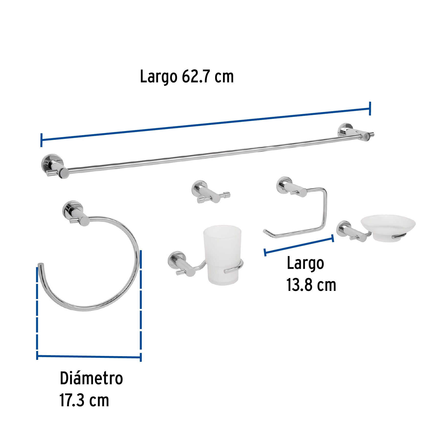Juego de 6 accesorios para baño acabado cromo, FOSET ELEMENT