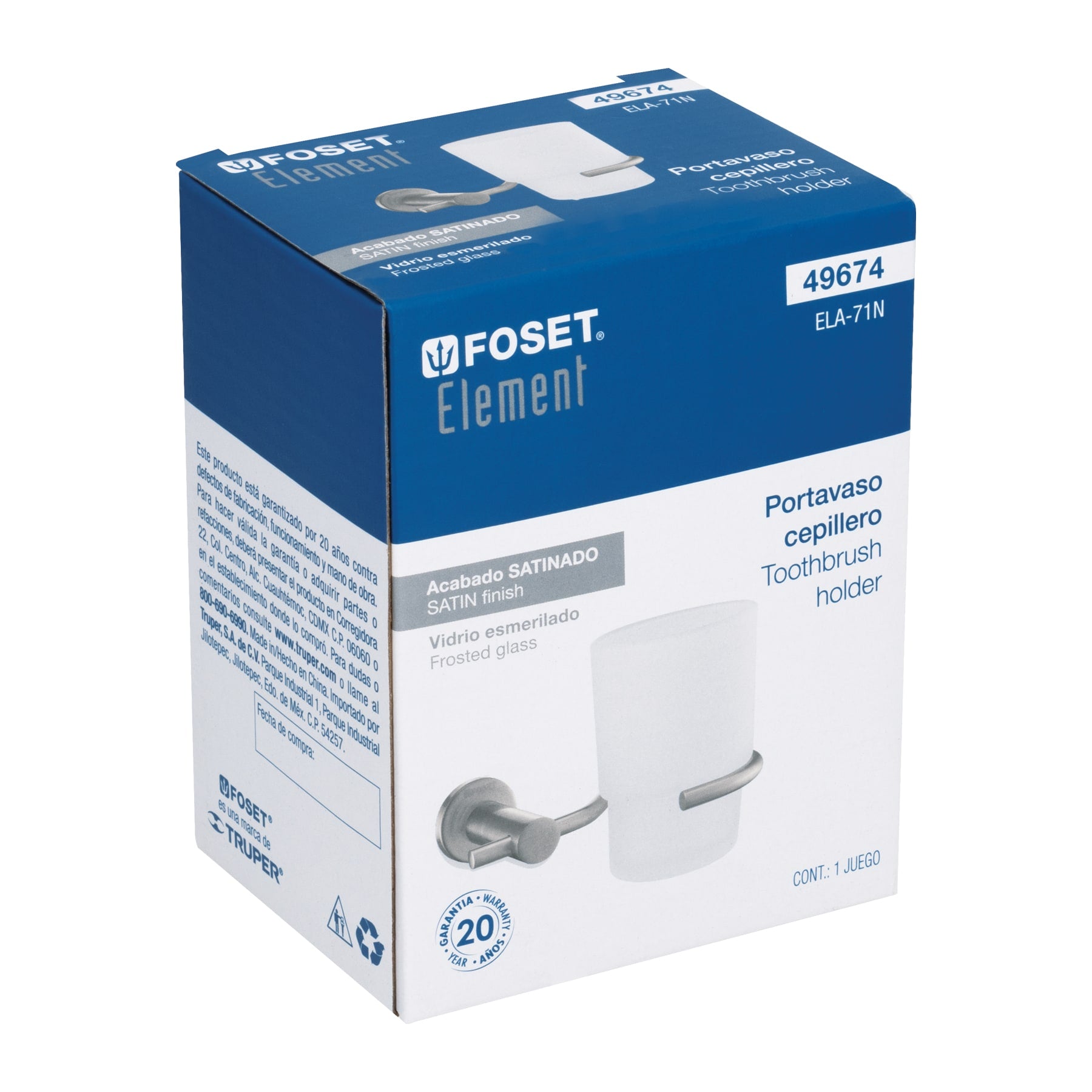 Portavaso cepillero satín con vaso de vidrio, FOSET ELEMENT