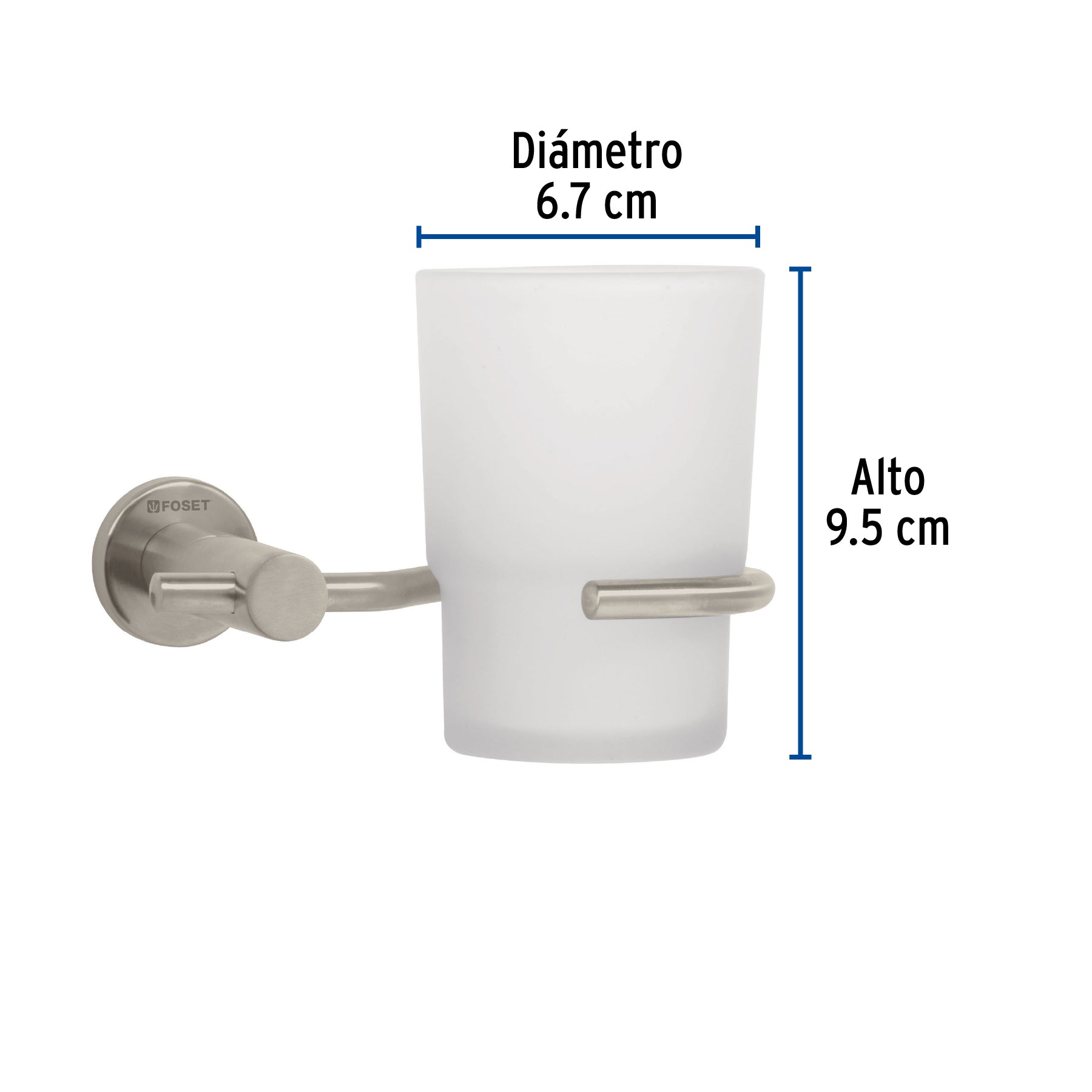 Portavaso cepillero satín con vaso de vidrio, FOSET ELEMENT