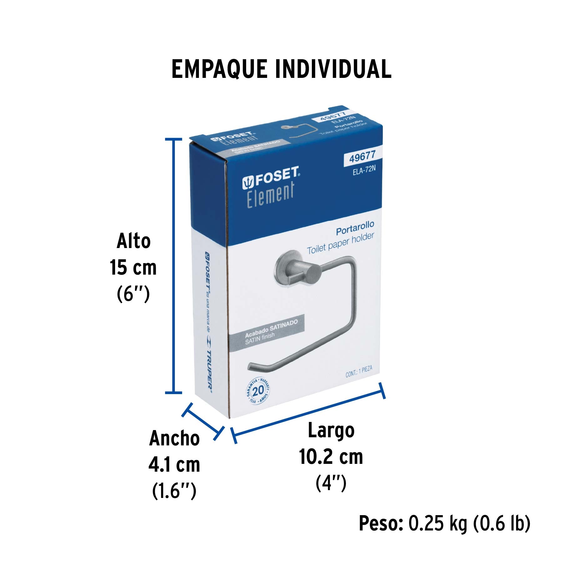 Portarrollo metálico acabado satín, FOSET ELEMENT - Empaque