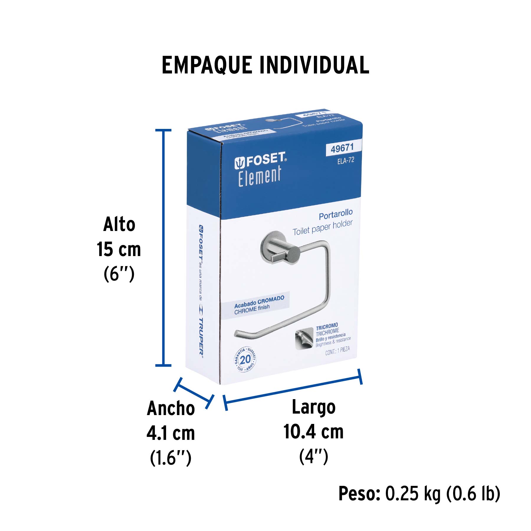 Portarrollo metálico acabado cromo, FOSET ELEMENT - Empaque