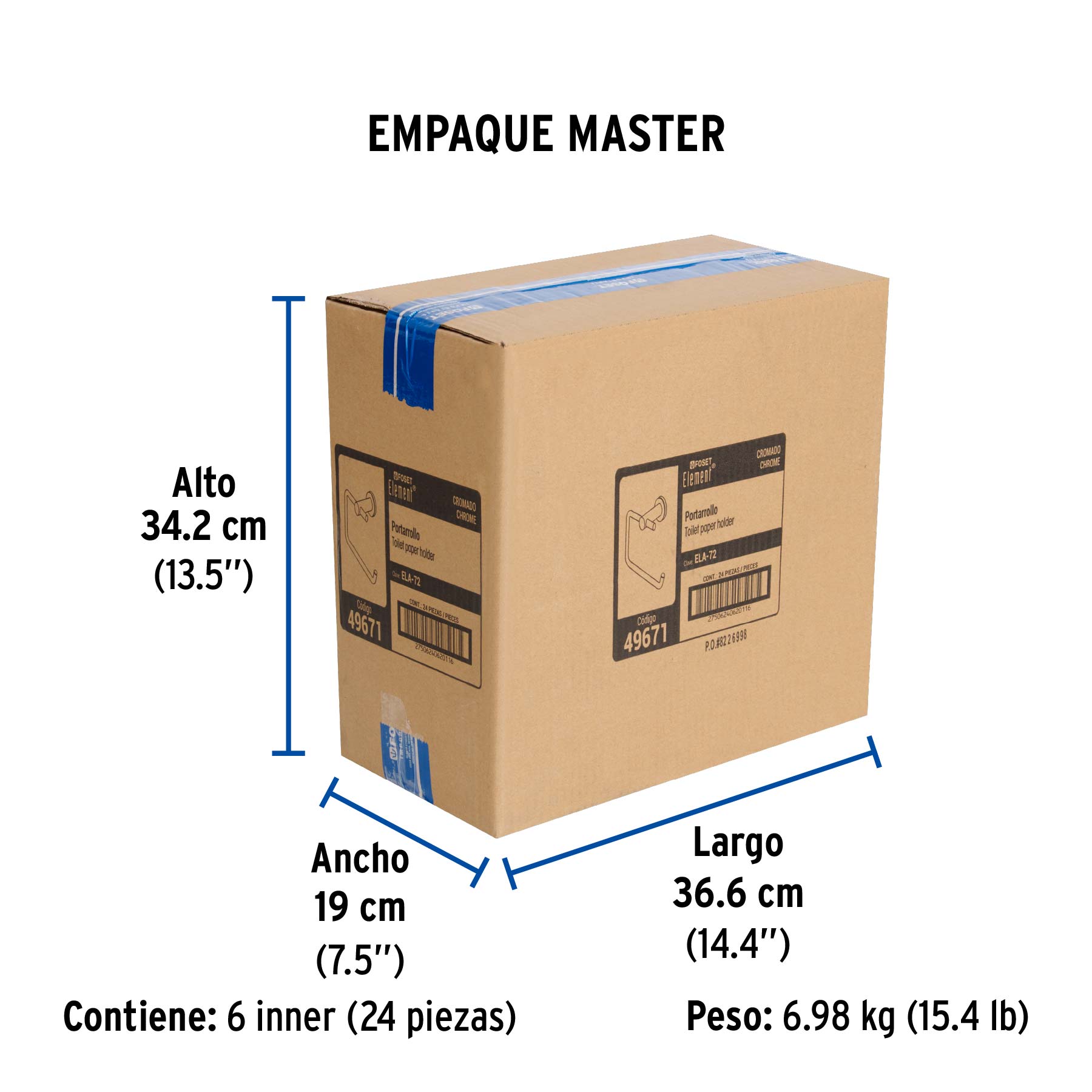 Portarrollo metálico acabado cromo, FOSET ELEMENT - Empaque