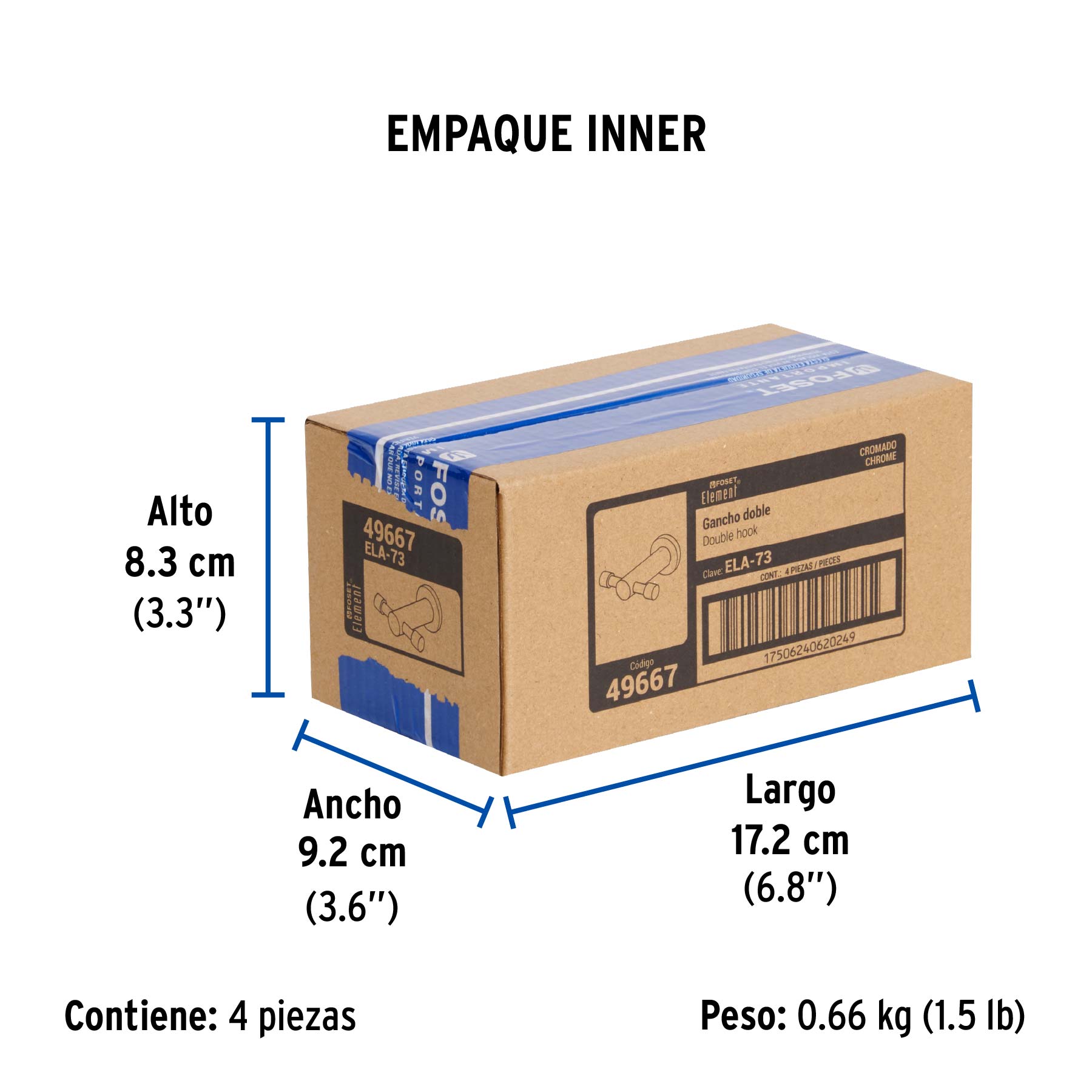 Gancho doble metálico cromo para toallas, FOSET ELEMENT - Empaque