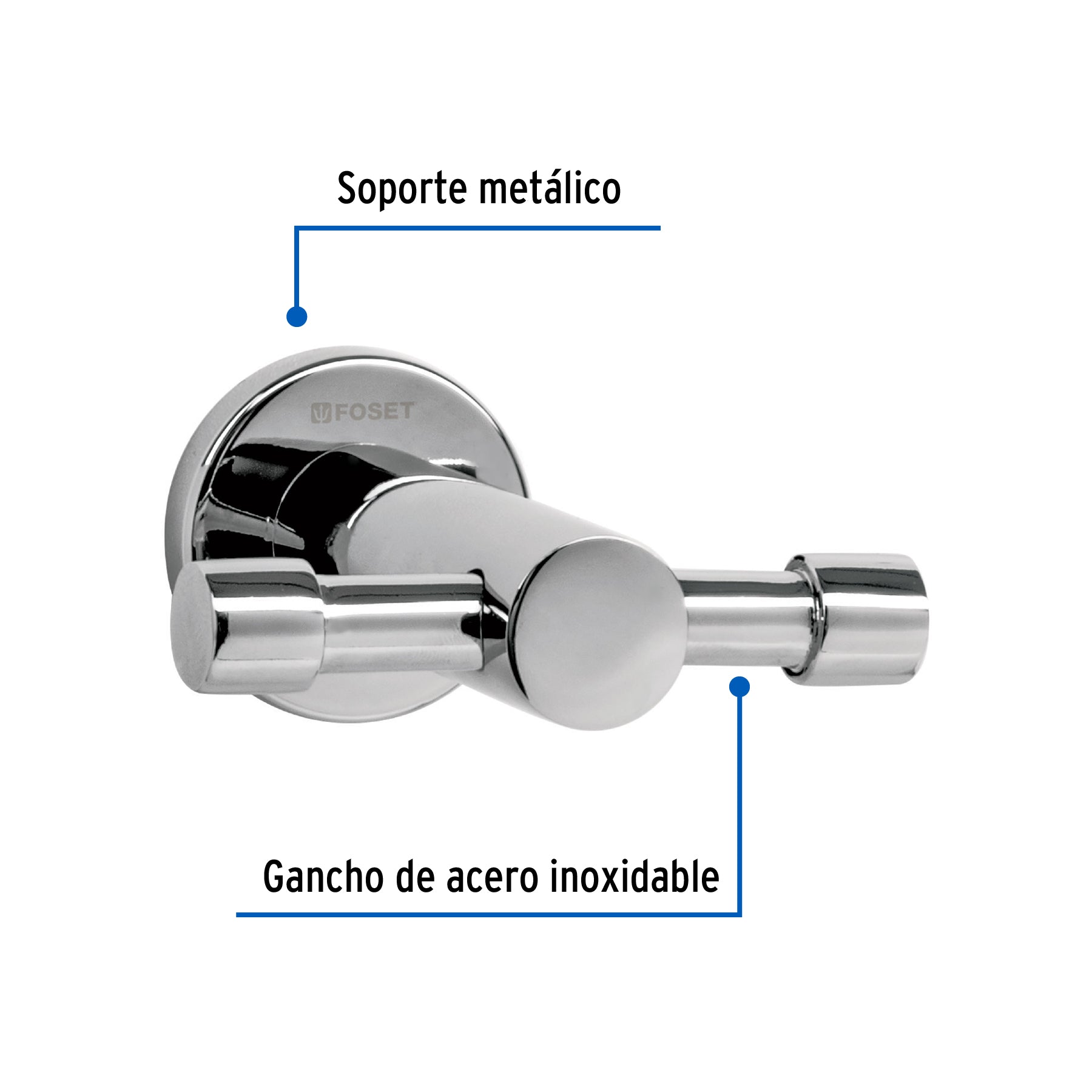Gancho doble metálico cromo para toallas, FOSET ELEMENT
