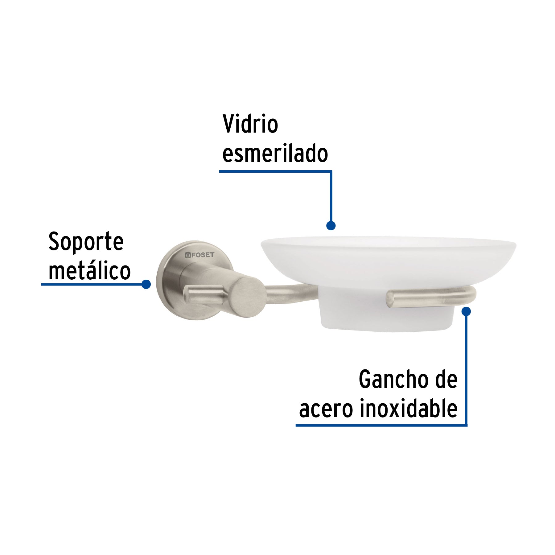 Jabonera metálica satín con plato de vidrio, FOSET ELEMENT