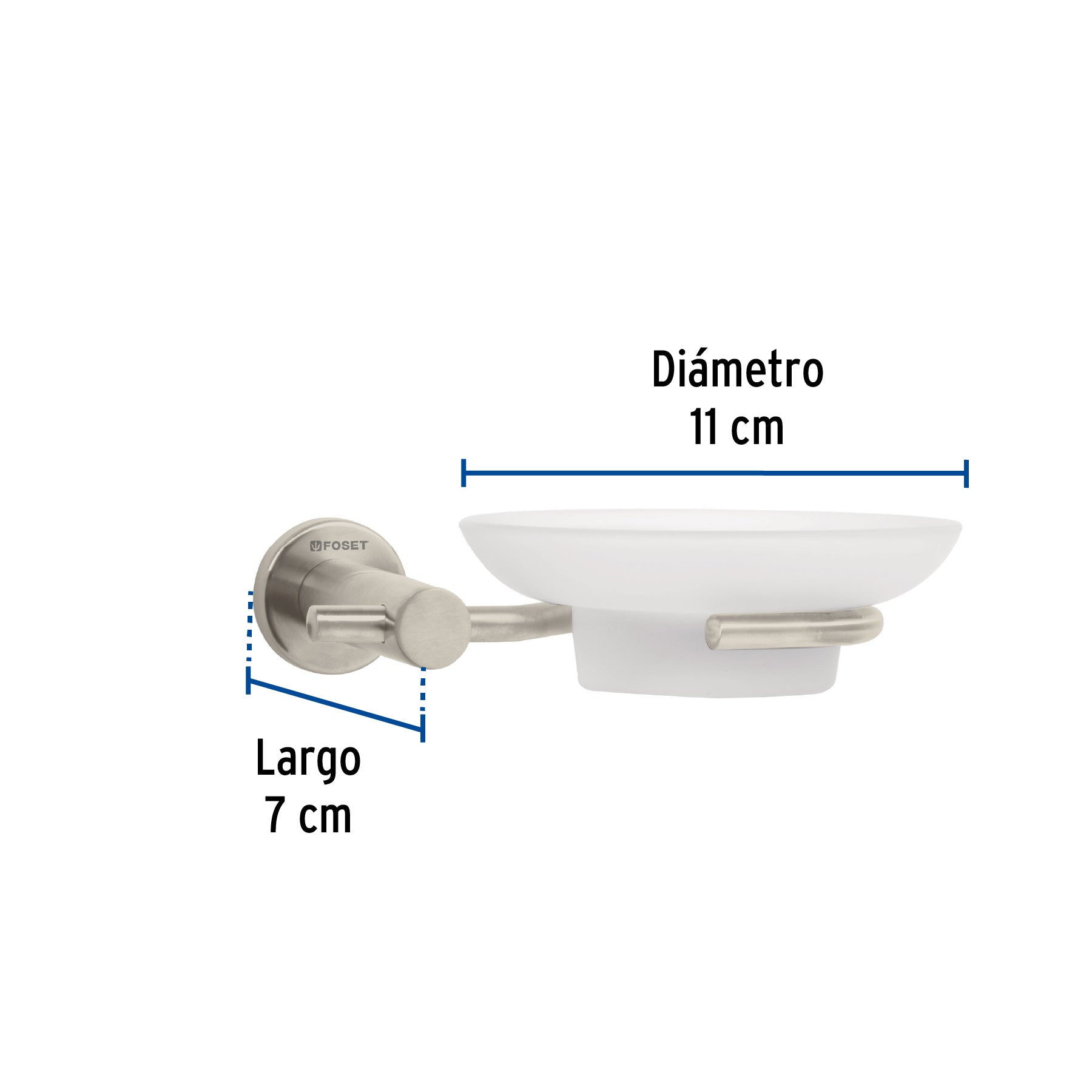 Jabonera metálica satín con plato de vidrio, FOSET ELEMENT
