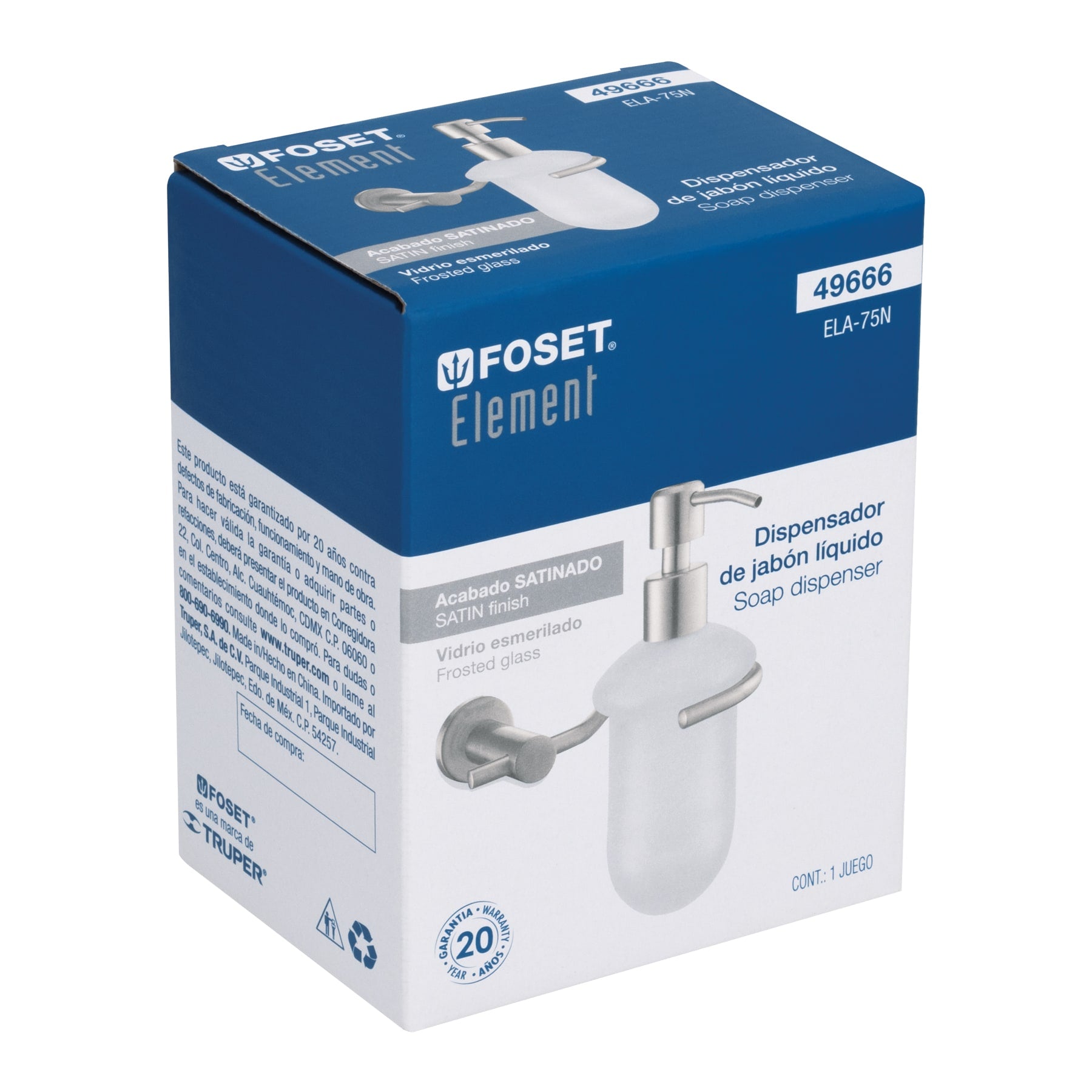 Dispensador de jabón a pared en acabado satín, FOSET ELEMENT