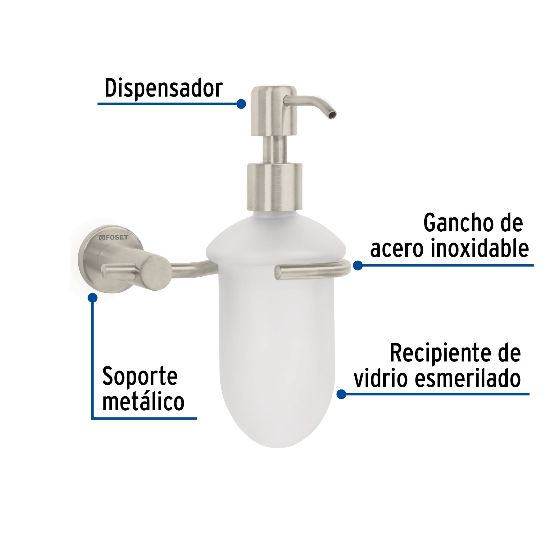 Dispensador de jabón a pared en acabado satín, FOSET ELEMENT