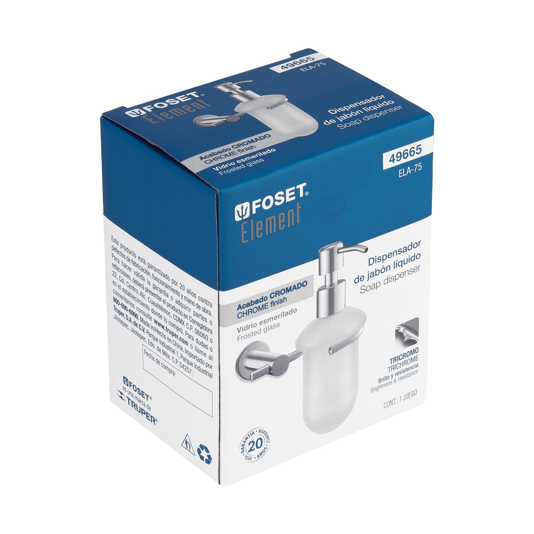 Dispensador de jabón a pared en acabado cromo, FOSET ELEMENT