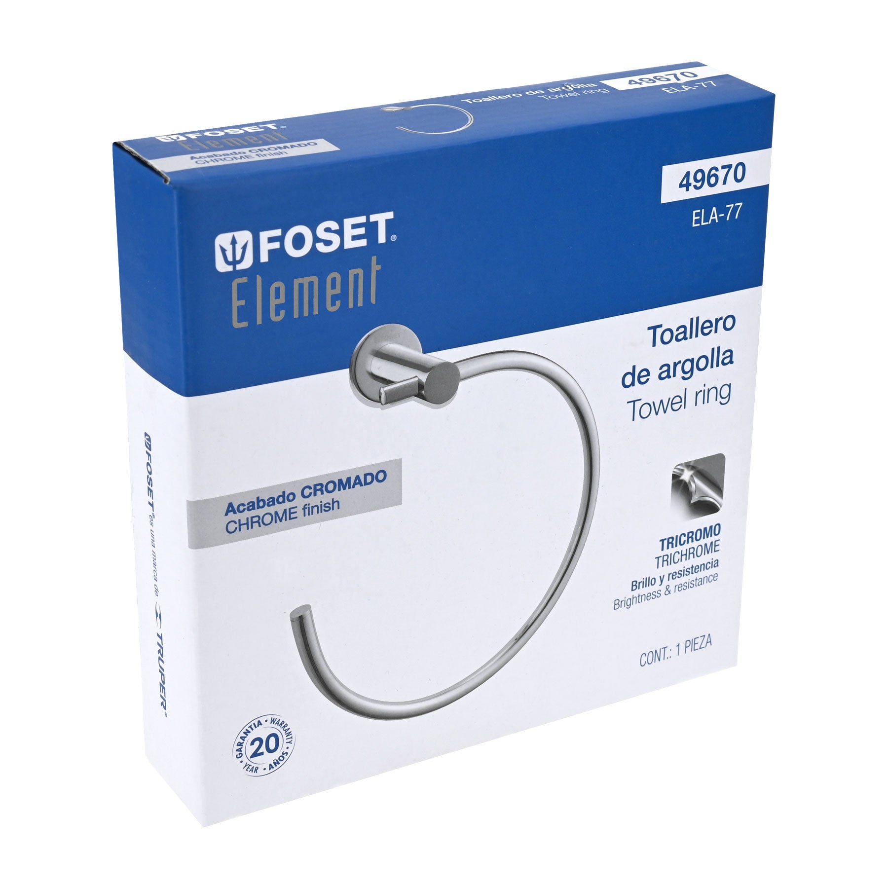 Toallero metálico de argolla acabado cromo, FOSET ELEMENT