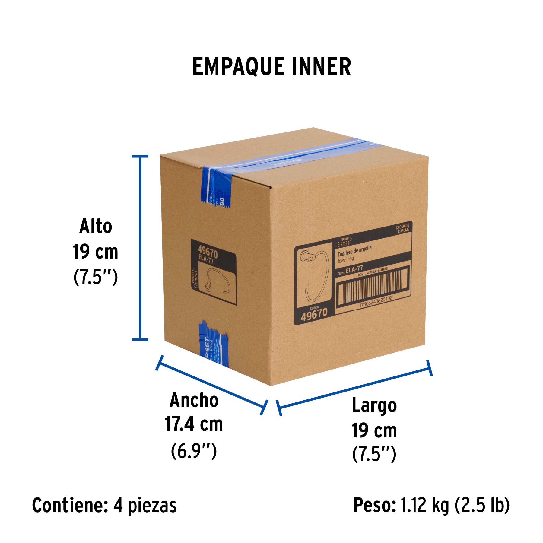 Toallero metálico de argolla acabado cromo, FOSET ELEMENT - Empaque