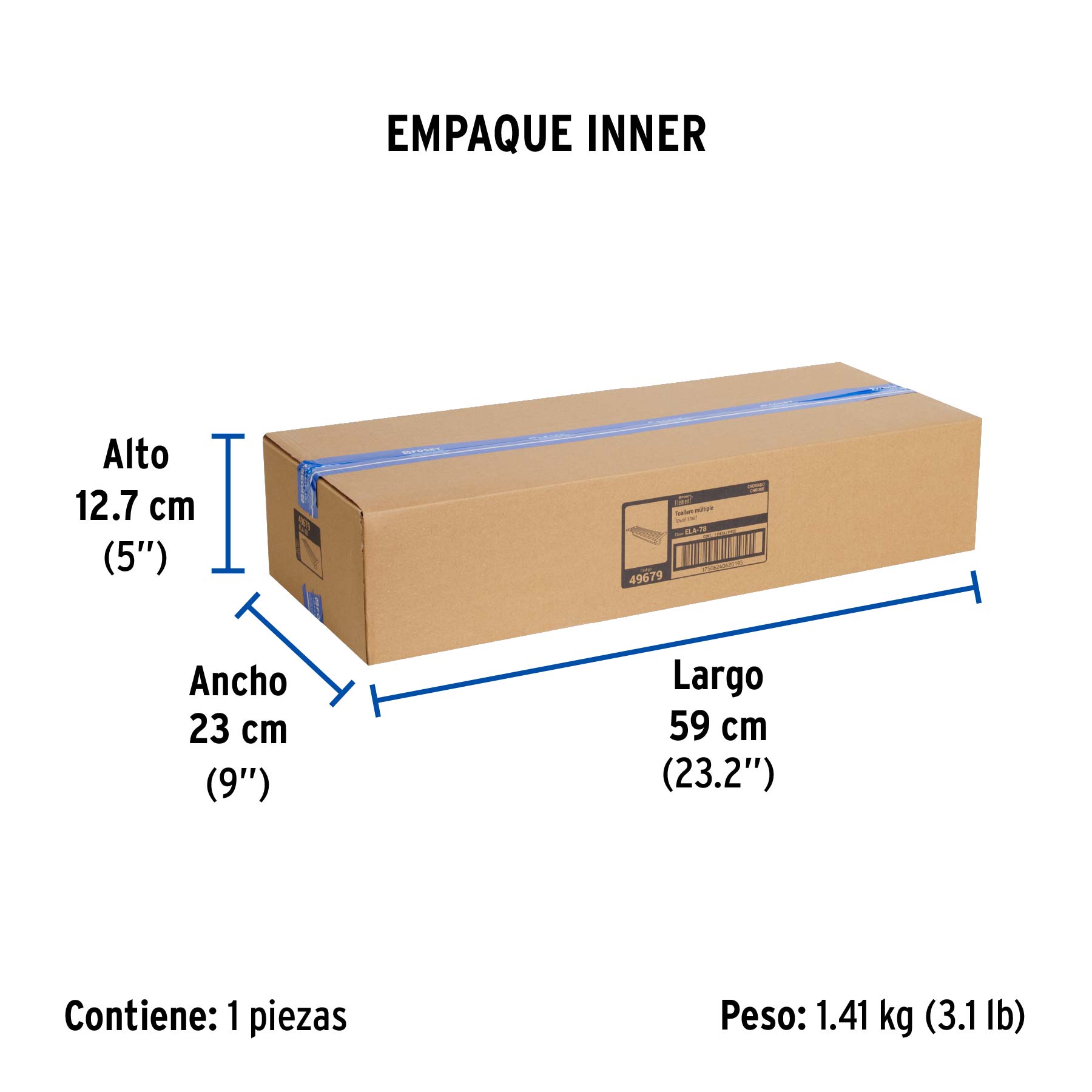 Repisa de latón portatoalla en acabado cromo, FOSET ELEMENT - Empaque