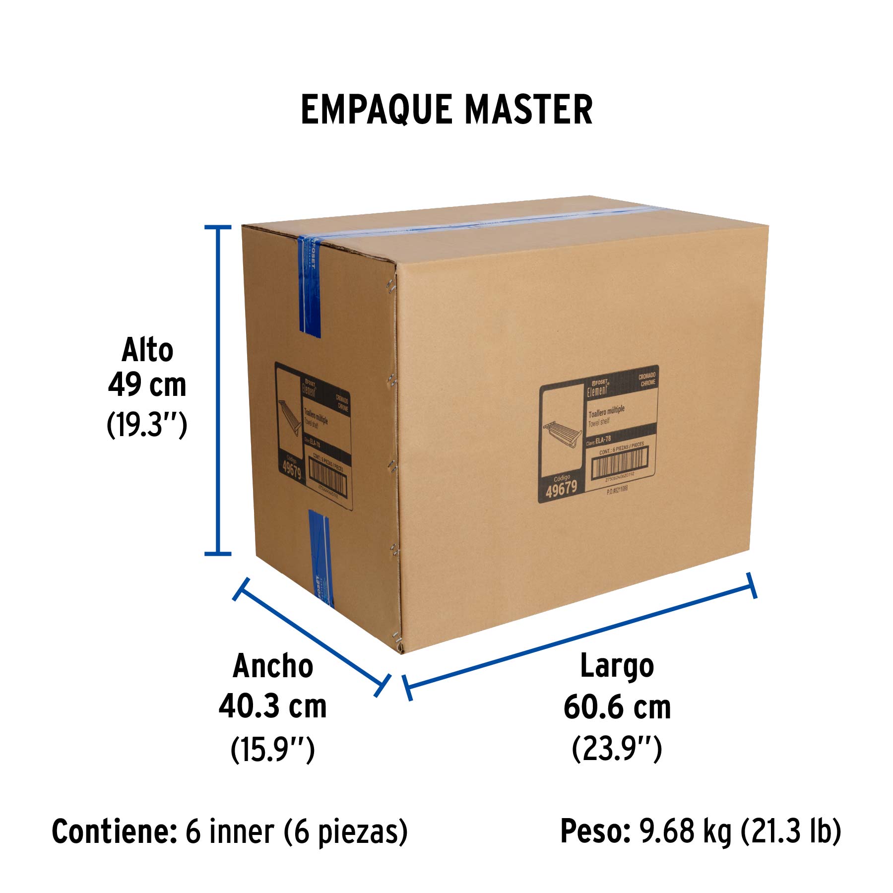 Repisa de latón portatoalla en acabado cromo, FOSET ELEMENT - Empaque