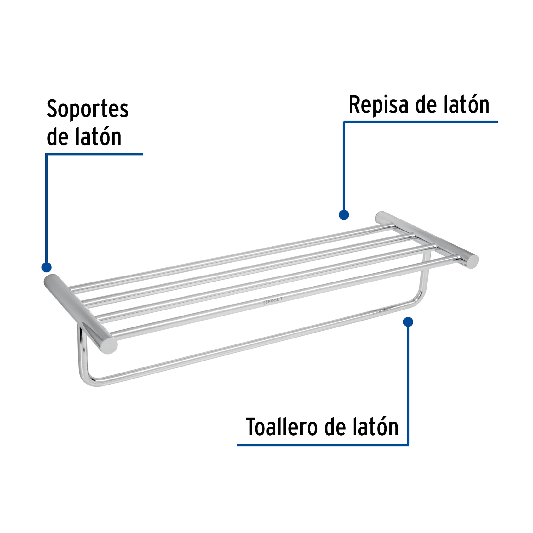 Repisa de latón portatoalla en acabado cromo, FOSET ELEMENT