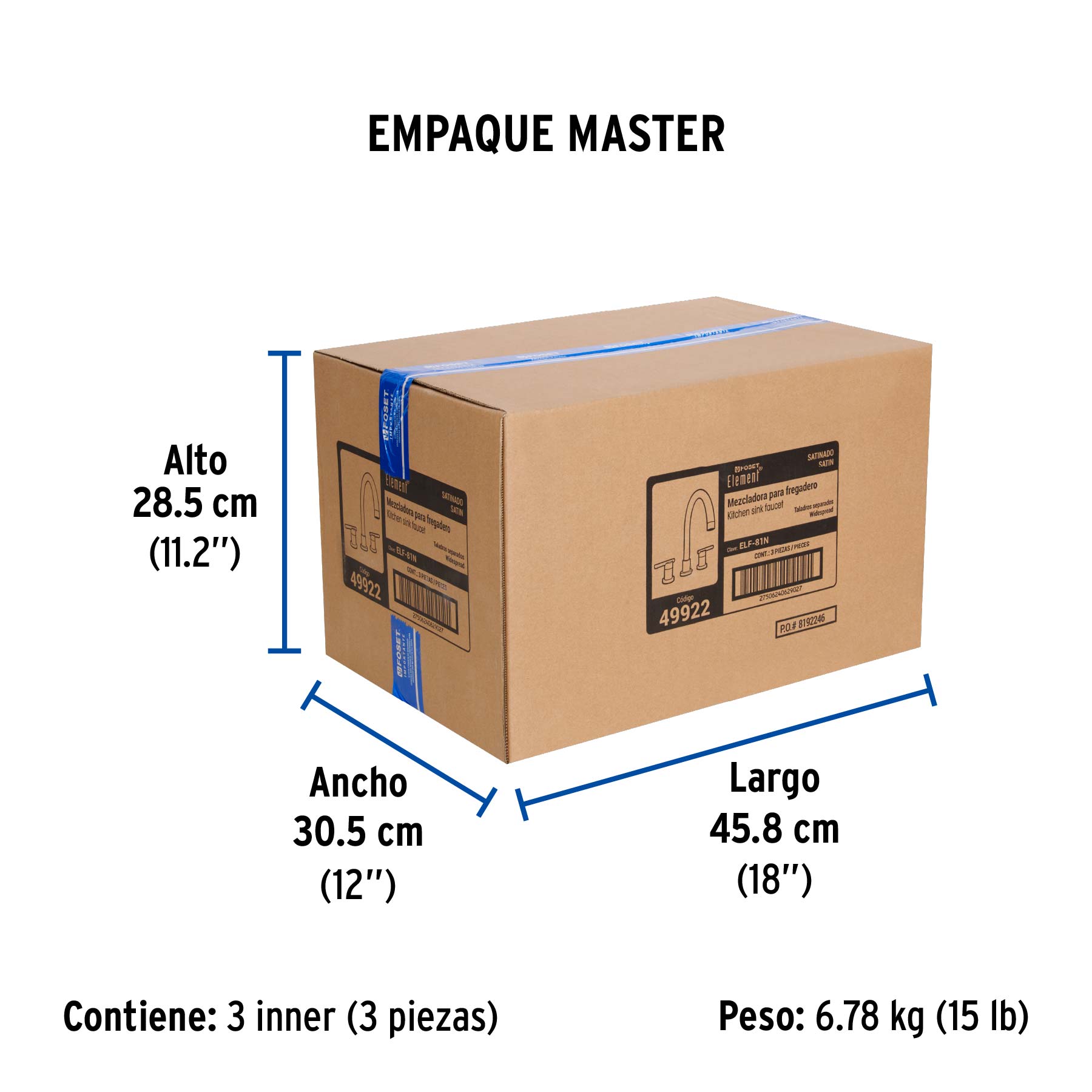 Mezcladora satín cuello alto para fregadero, FOSET ELEMENT - Empaque