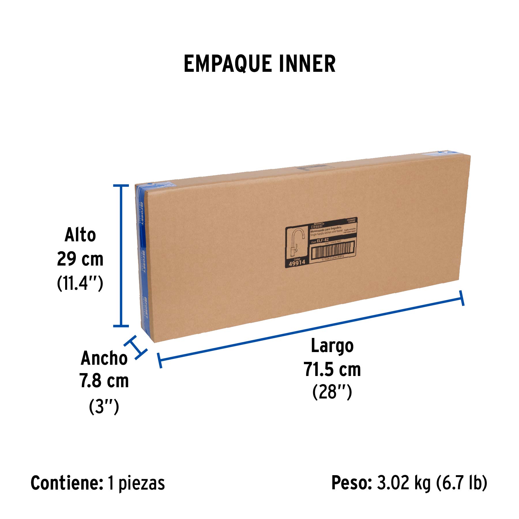 Monomando cromo nariz retráctil para fregadero, ELEMENT - Empaque