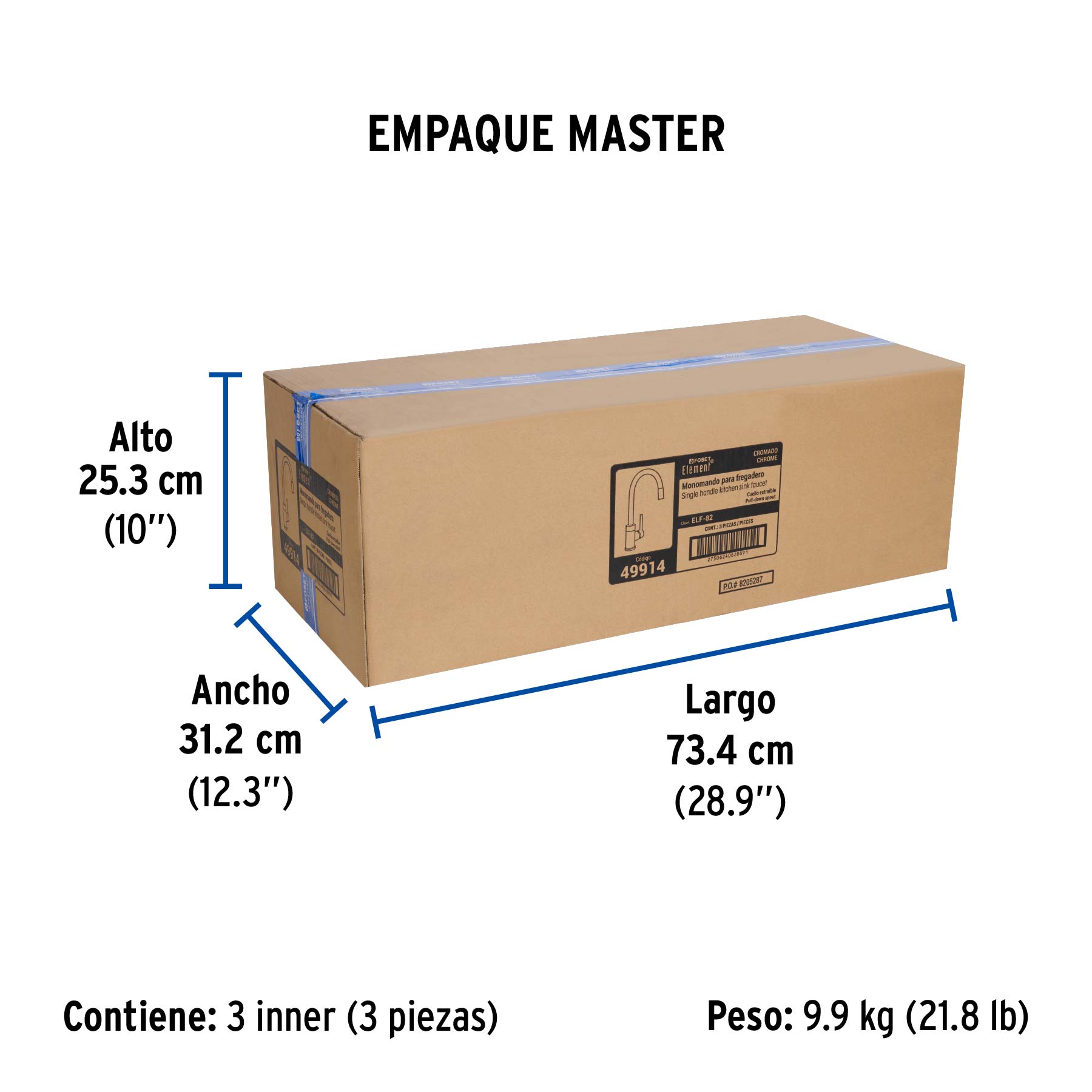 Monomando cromo nariz retráctil para fregadero, ELEMENT - Empaque