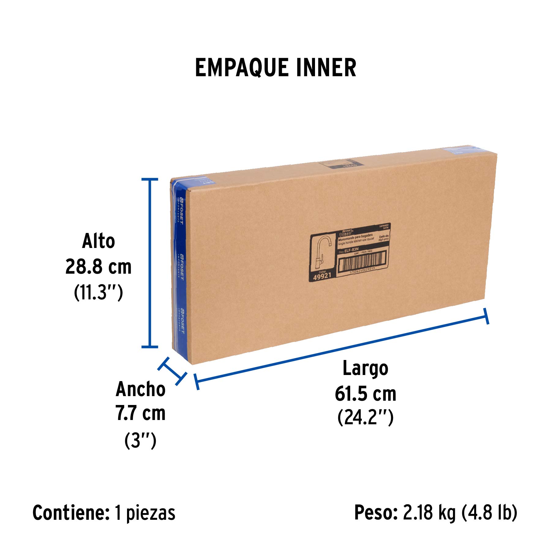 Monomando satín cuello alto para fregadero, FOSET ELEMENT - Empaque