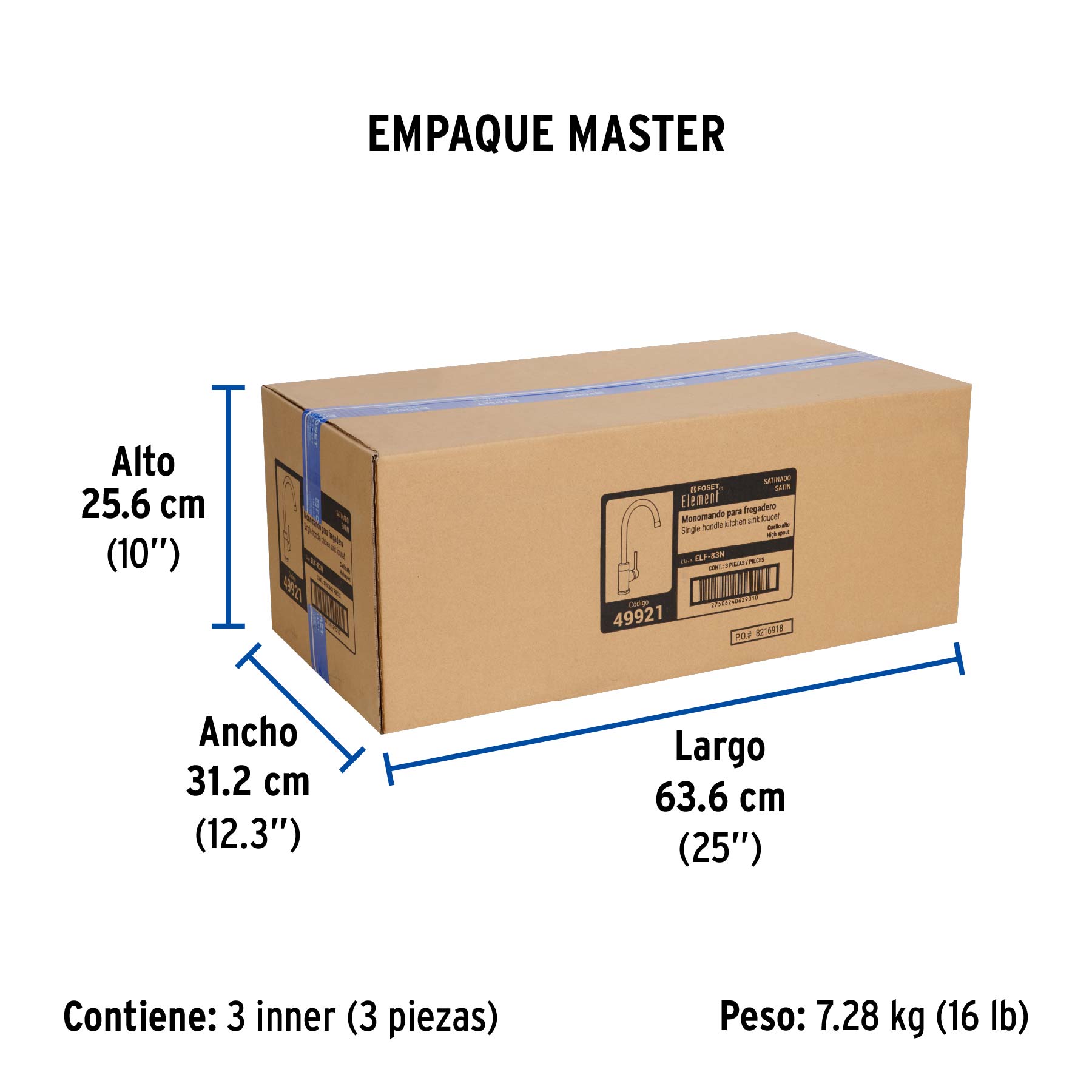 Monomando satín cuello alto para fregadero, FOSET ELEMENT - Empaque