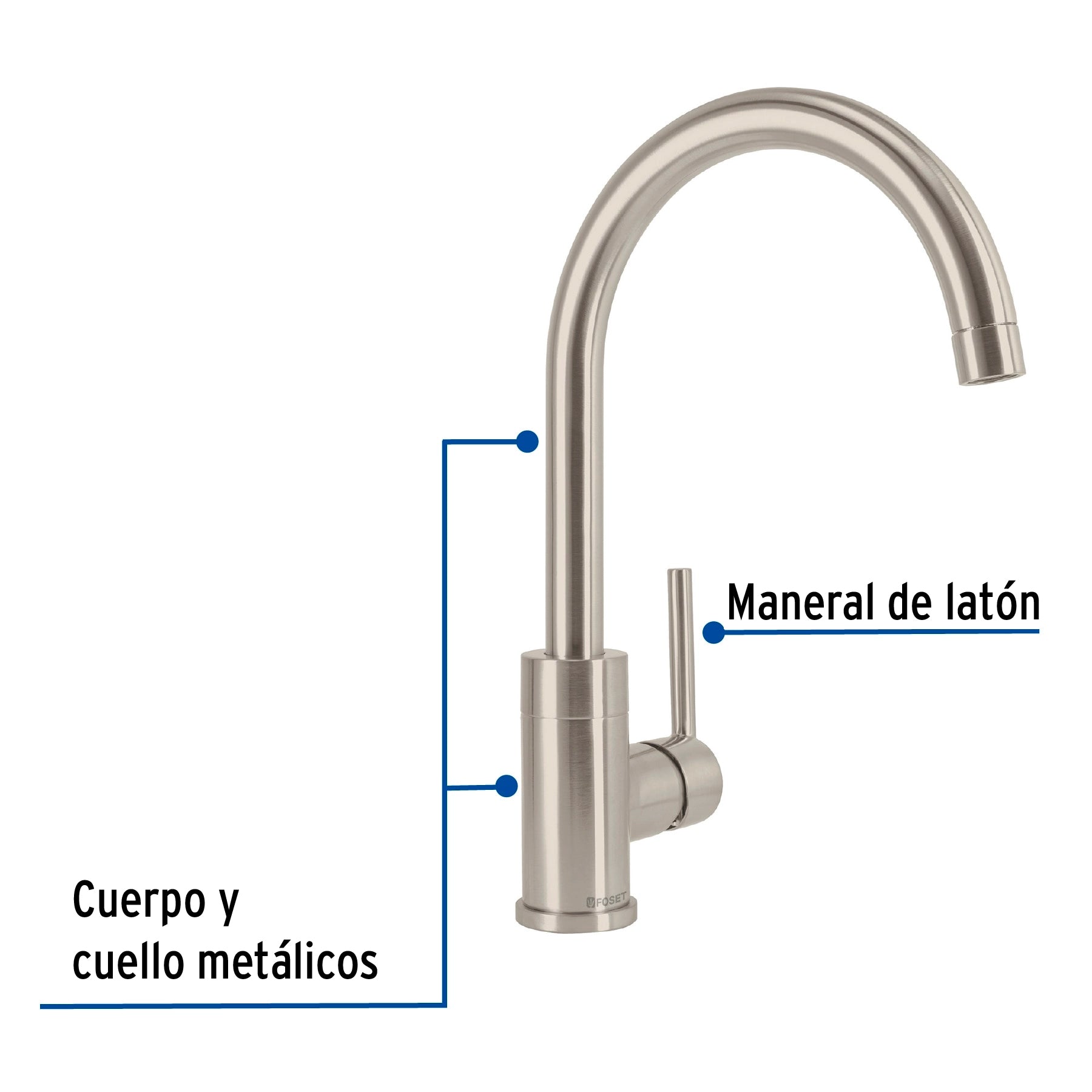 Monomando satín cuello alto para fregadero, FOSET ELEMENT