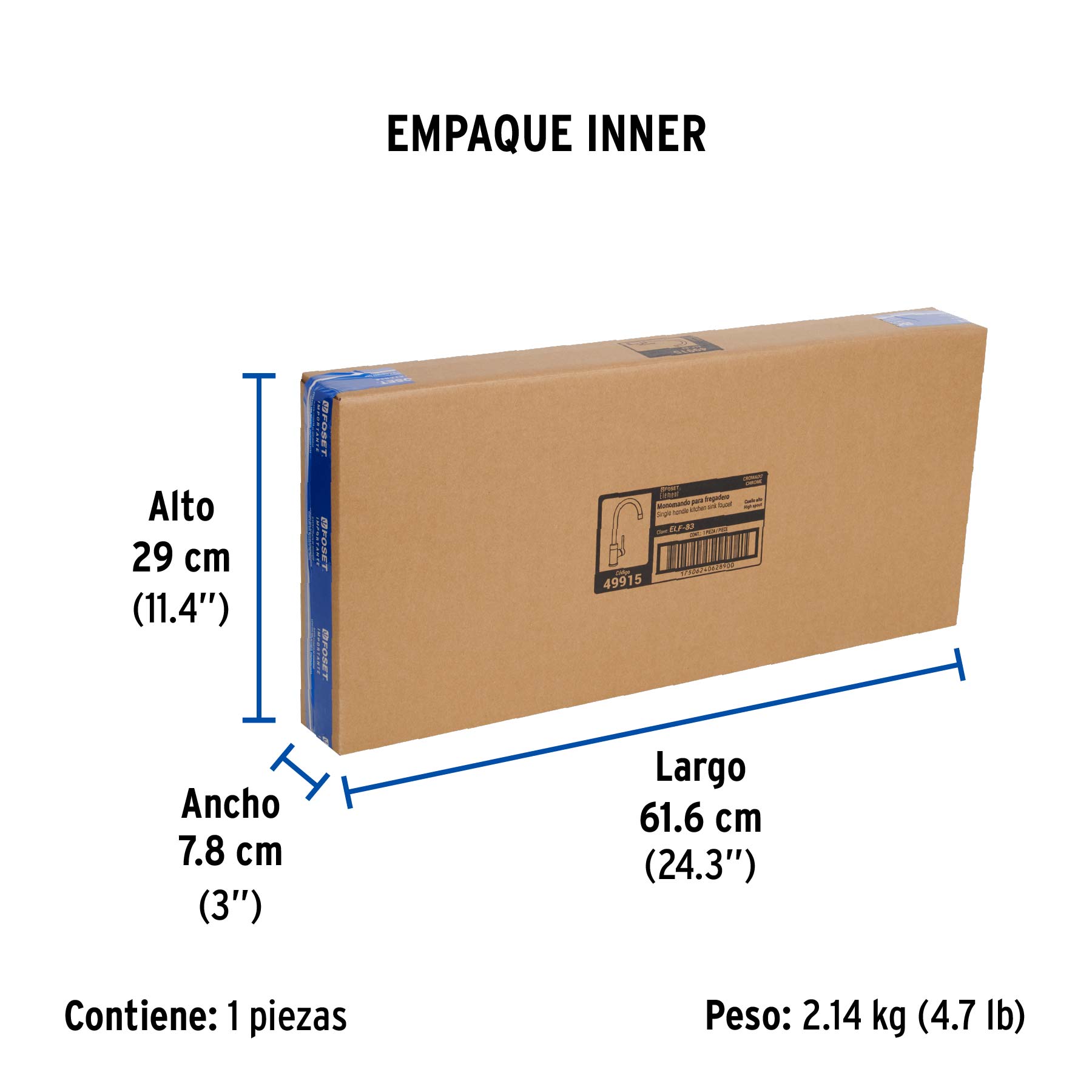 Monomando cromo cuello alto para fregadero, FOSET ELEMENT - Empaque