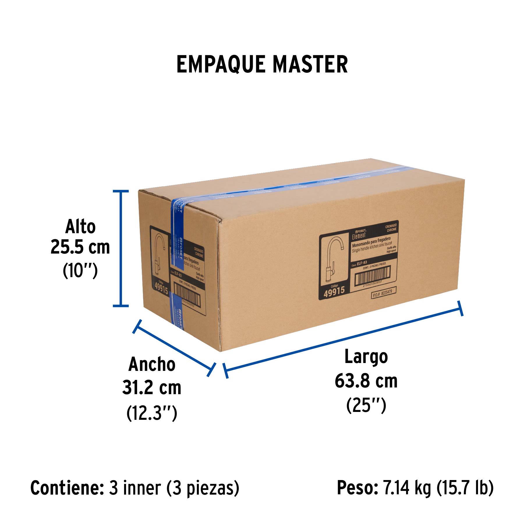 Monomando cromo cuello alto para fregadero, FOSET ELEMENT - Empaque